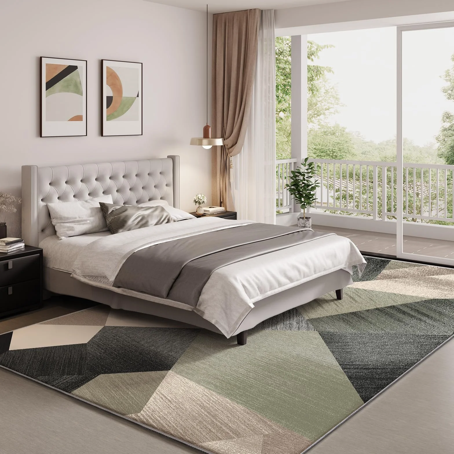 HOMFINE Alfombra Salon Moderna Verde 200x300 cm (Esponja 10 mm) - Lavable en Lavadora Antideslizante Pelo Corto Suave para Dormitorio Salón Comedor Cocina