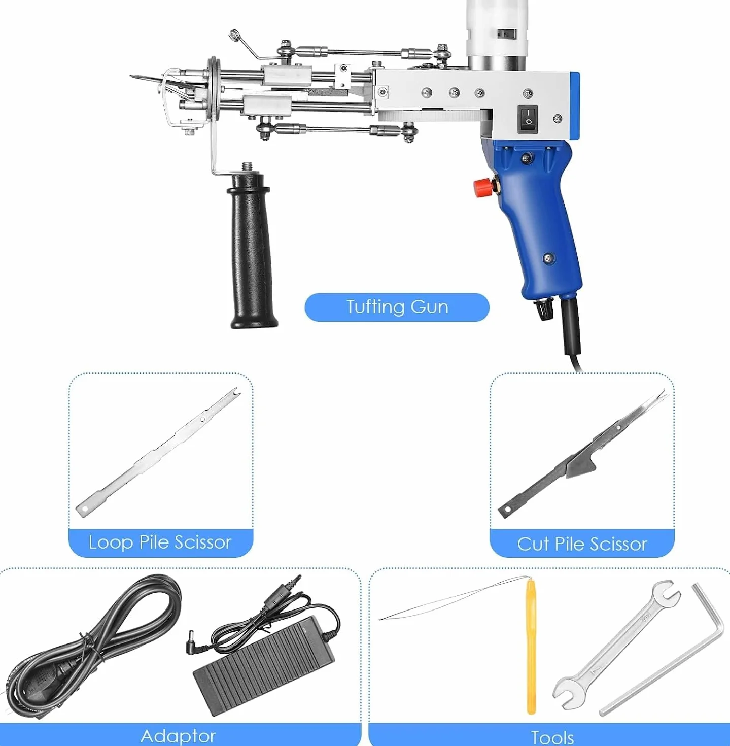 Tufting Gun 2 en 1,Aomdom Cut Pile Loop Pila 7-21 mm Pistola Alfombra 5-40 Puntadas/Seg Rug Gun Máquina de Tejer Alfombras DIY para Tejer Alfombras (Conjunto A)