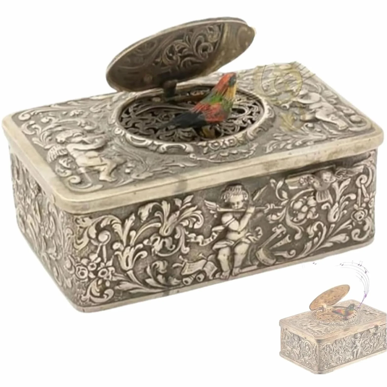Caja de música con diseño de pájaro en relieve 3D, caja musical mecánica vintage con movimiento de precisión, regalo elegante para decoración del hogar, cumpleaños, Navidad