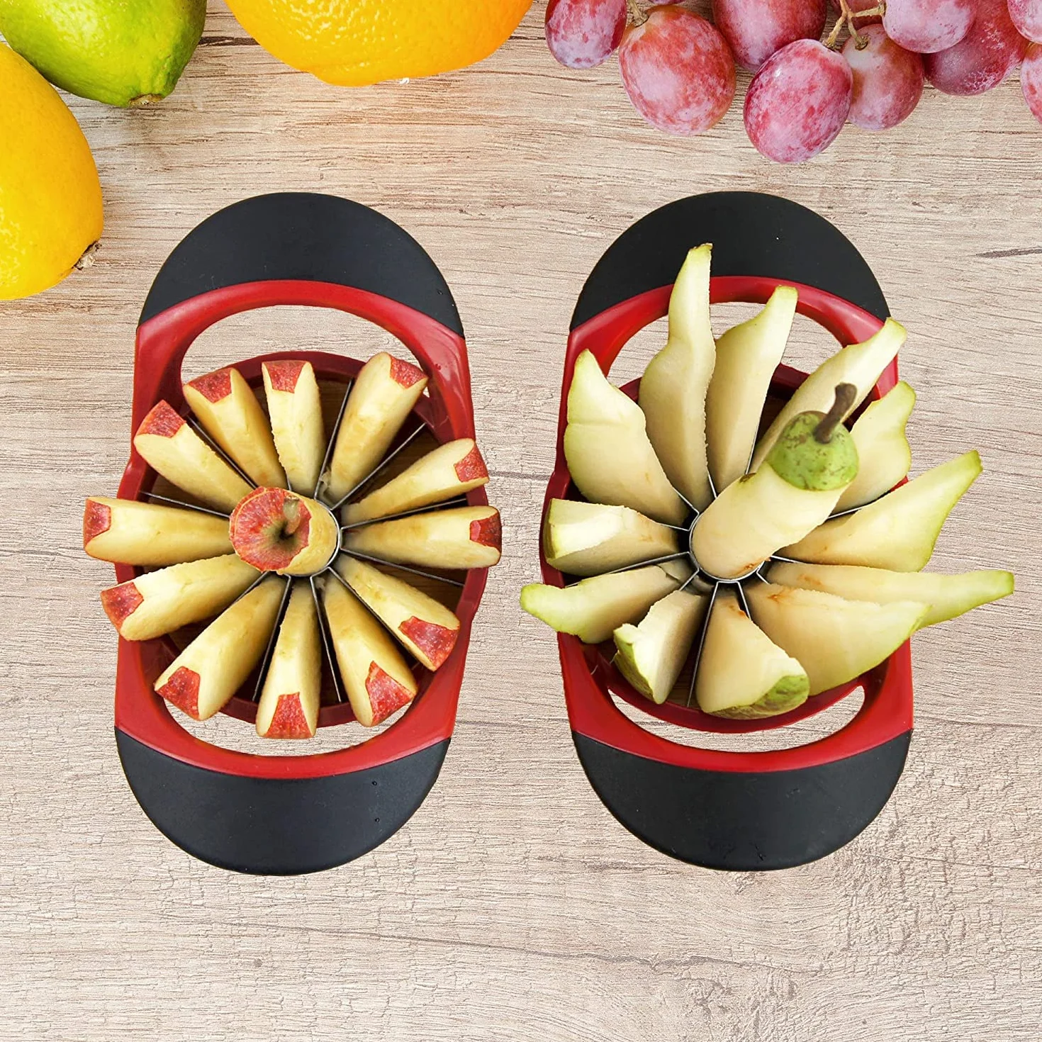 Descorazonador cortador manzanas acero inoxidable mango ergonómico ABS antideslizante 12 hojas grande