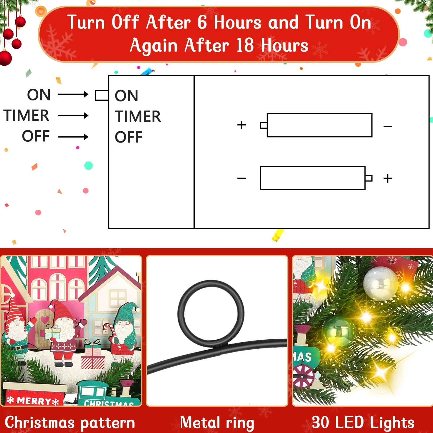 Corona Navidad Puerta con LED, Decoracion Navidad Puerta, Corona de Navidad para Puerta, Adorno Puerta Navidad, Guirnalda Navidad Puerta, Adorno navideño para Puerta, 30cm (Rojo)