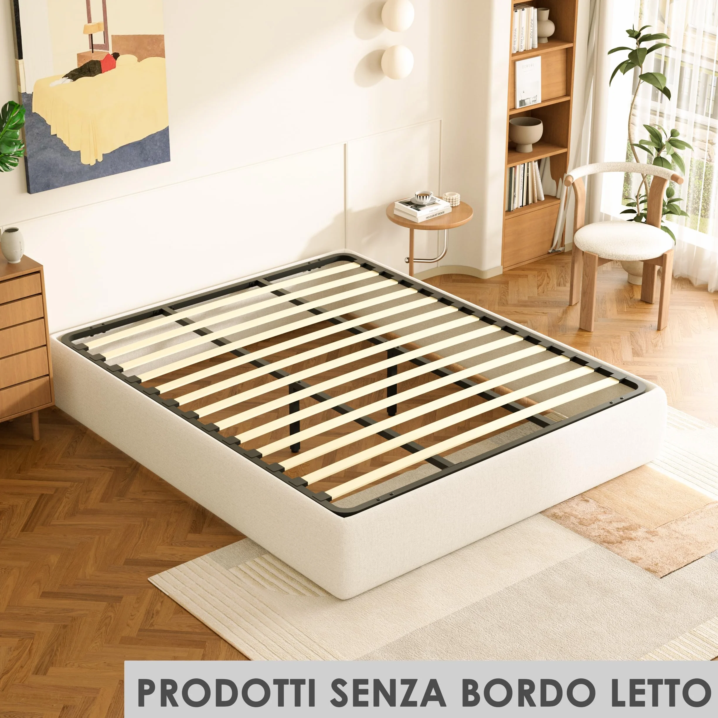 DEWINNER Somier de 140 x 190 cm sin patas de apoyo con dos barras de hierro, red francesa de 140 x 190 cm empotrada y 2 patas ajustables para refuerzo en el medio, 13 láminas, ortopédica, montaje