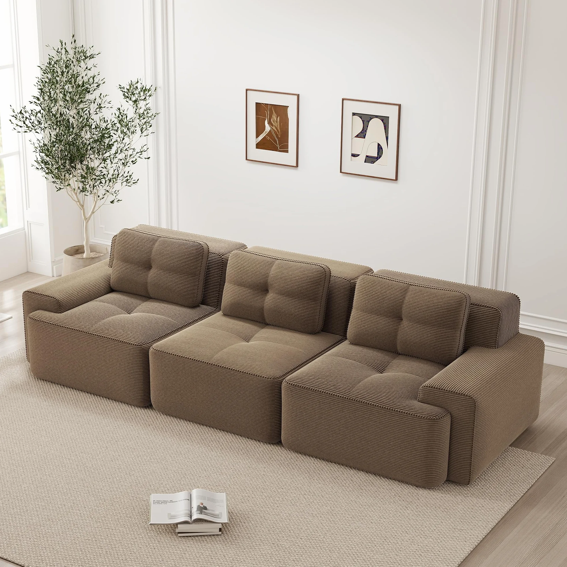Boneless Sofá de 3 plazas, asiento bajo, modular, sofá esquinero modular de gran tamaño, sofá en la nube de pórtico cómodo sofá para sala de estar sofá sin montaje