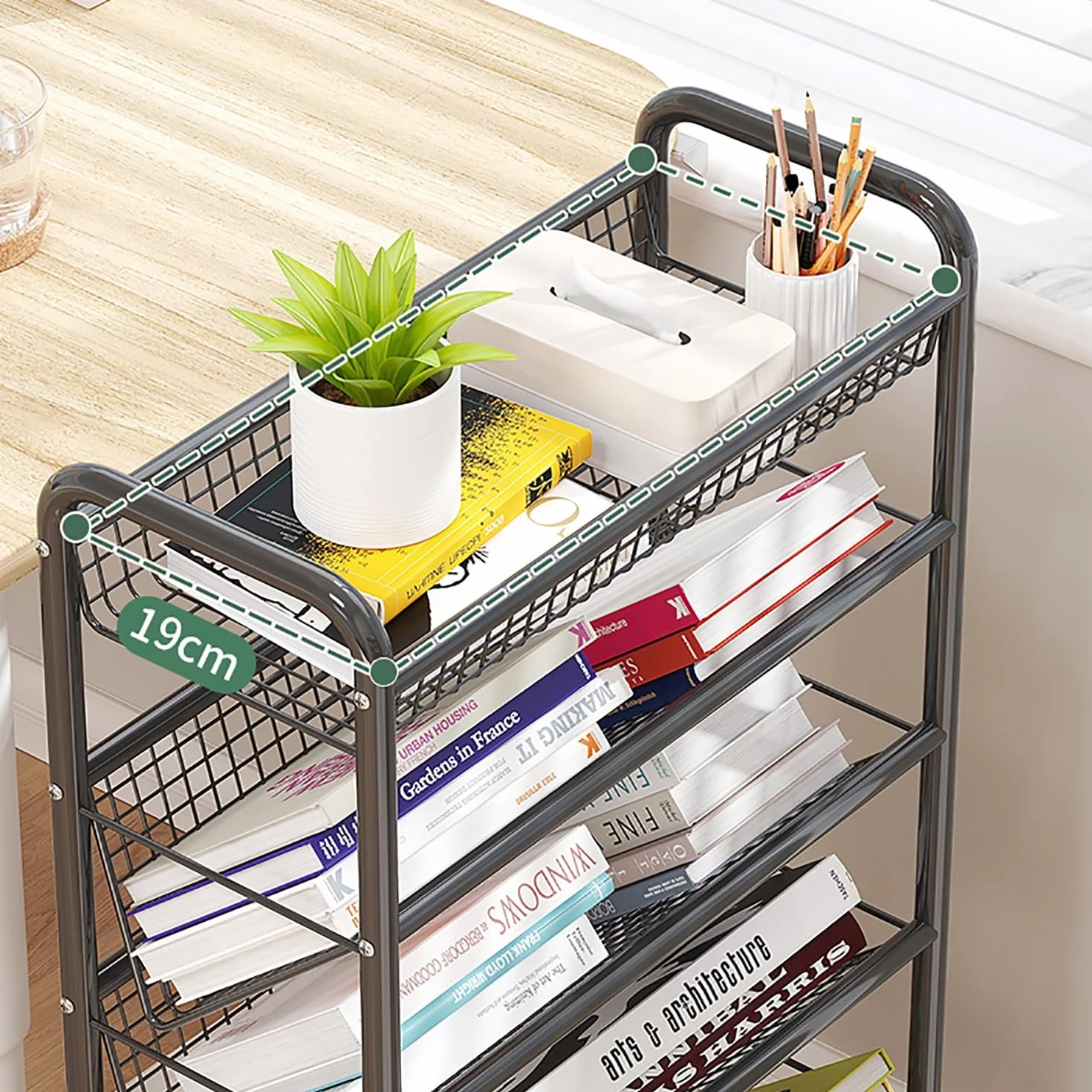 Carro para Libros con Ruedas, estantería móvil con Ruedas, Carrito Organizador de Almacenamiento de Escritorio Compacto, estanterías metálicas para el Suelo/Estante de exhibición de Esquina,