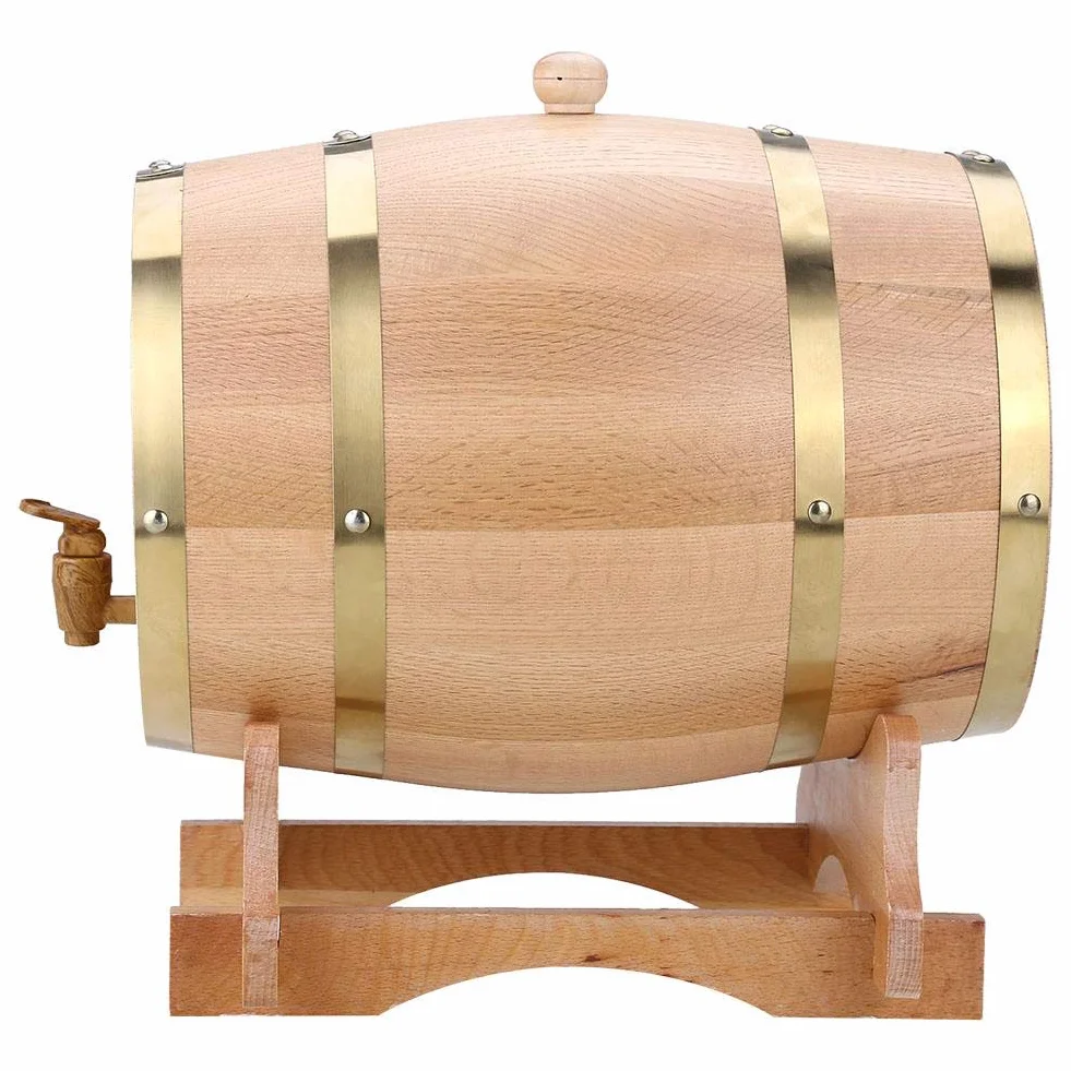 Barril Vino 10 Litros, Barril Vino Madera Roble Vintage con Soporte para Whisky Borbón Tequila