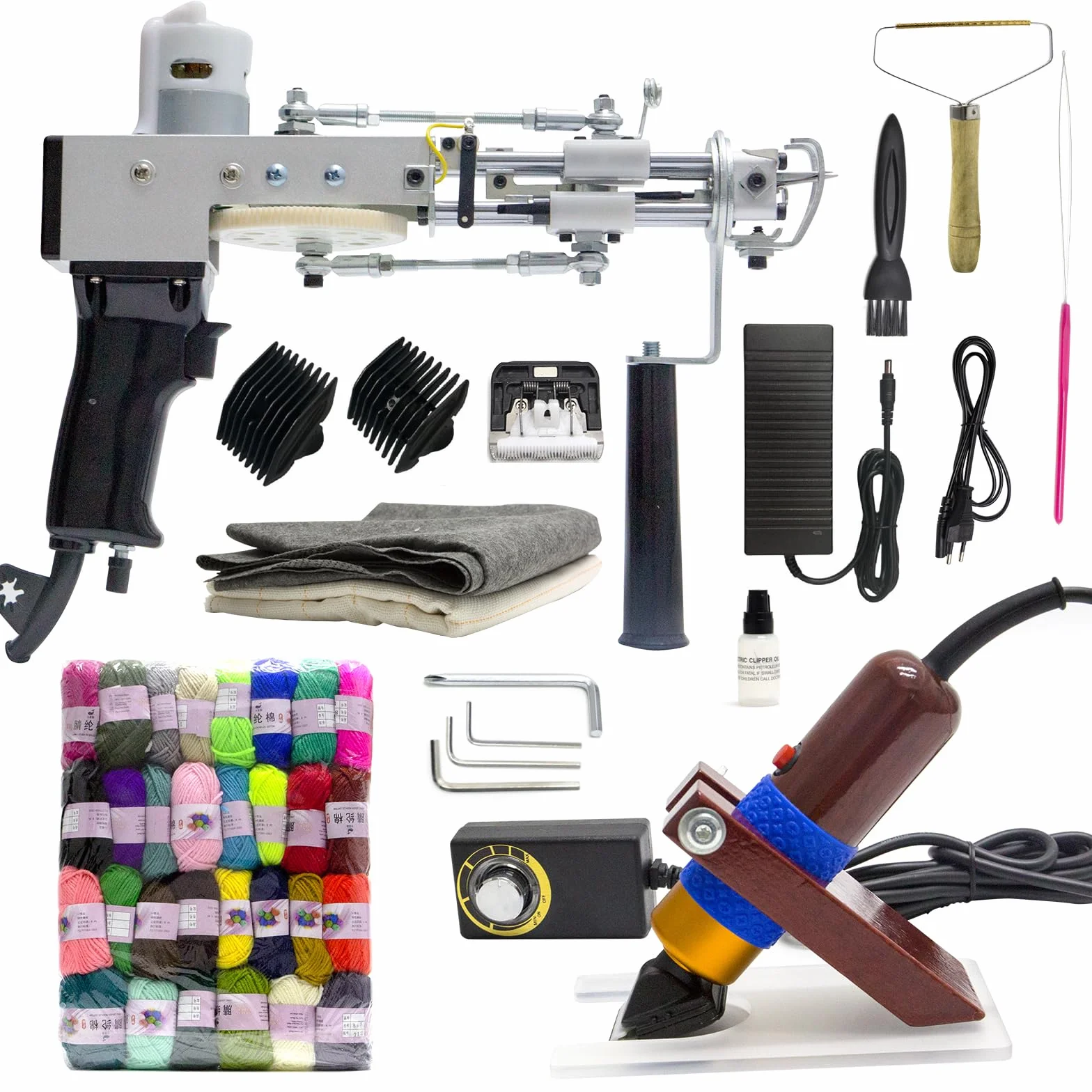 Pistola de tufting para alfombras con juego de recortador de alfombras, pistola de tufting eléctrica, kit de tufting con marco para alfombras, pistola de tufting 2 en 1 para cortar y bucle de alfombra