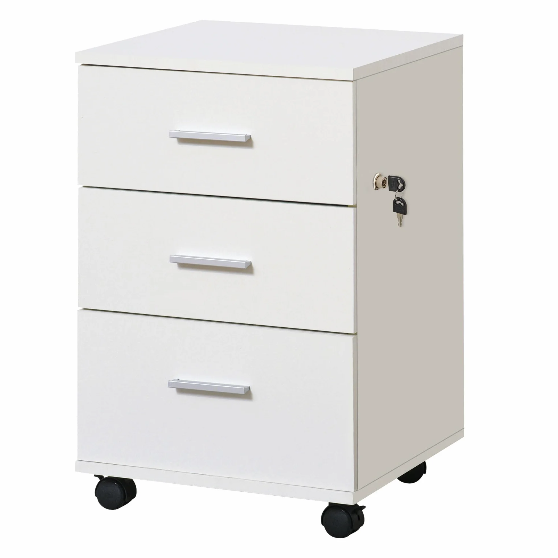 Vinsetto Cajonera de Escritorio con 3 Cajones, Cajonera de Oficina con Ruedas, Cerradura, 2 Llaves, Archivador Móvil, para Estudio, Salón, 40x40x61,5 cm, Blanco