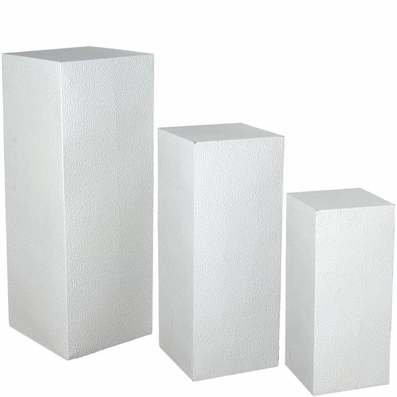 Set de 3 pedestales rectangulares con Base Cuadrada de Metal Blanco 111x41x41 cm