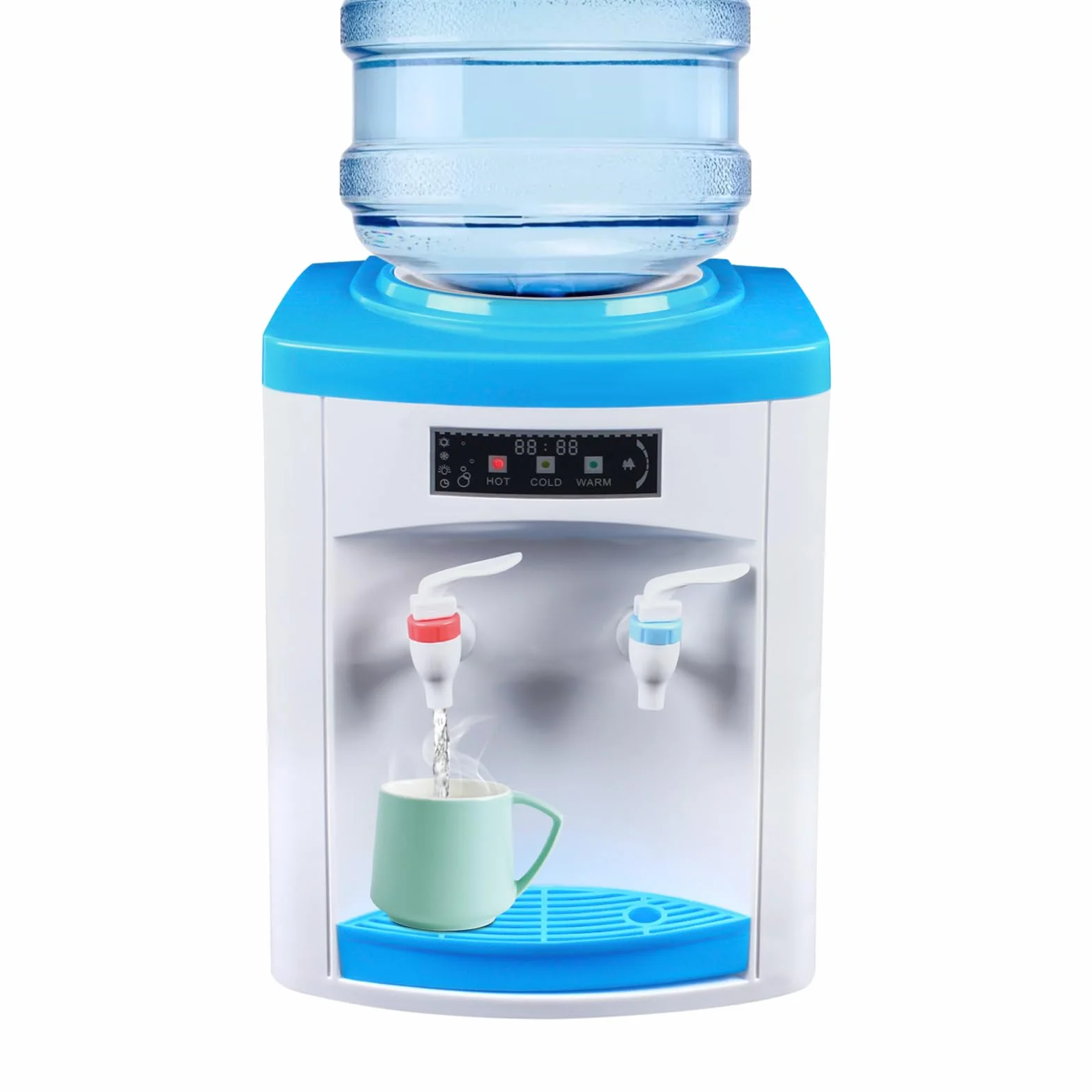 Dispensador de Agua Caliente y fría eléctrico de 550 W con 3 Indicadores, Bandeja de Goteo extraíble, pequeño Adecuado para Botellas de Agua de 4,5 a 18,9 L (no Incluye Cubos,No Hay Agua fría)