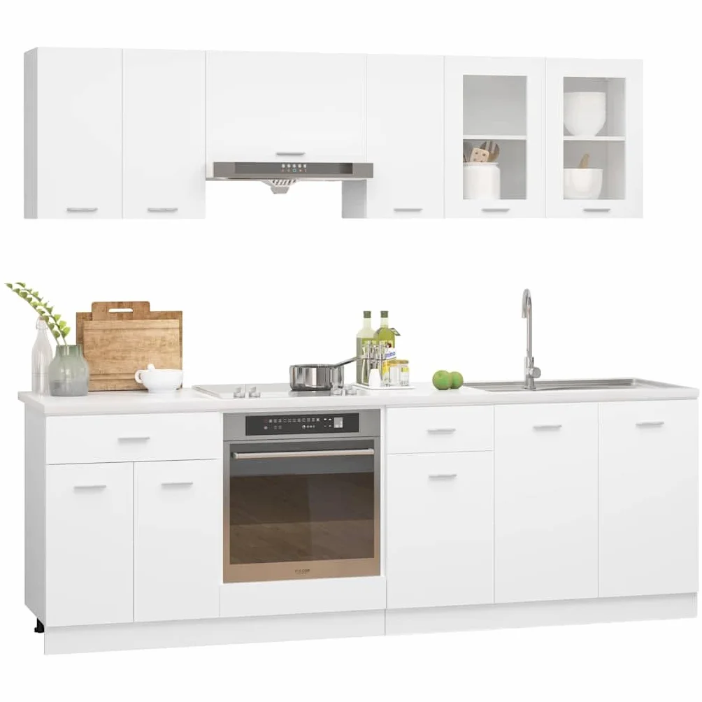 vidaXL Conjunto de armarios de Cocina de 8 Piezas Lyon de Madera de ingeniería Blanca