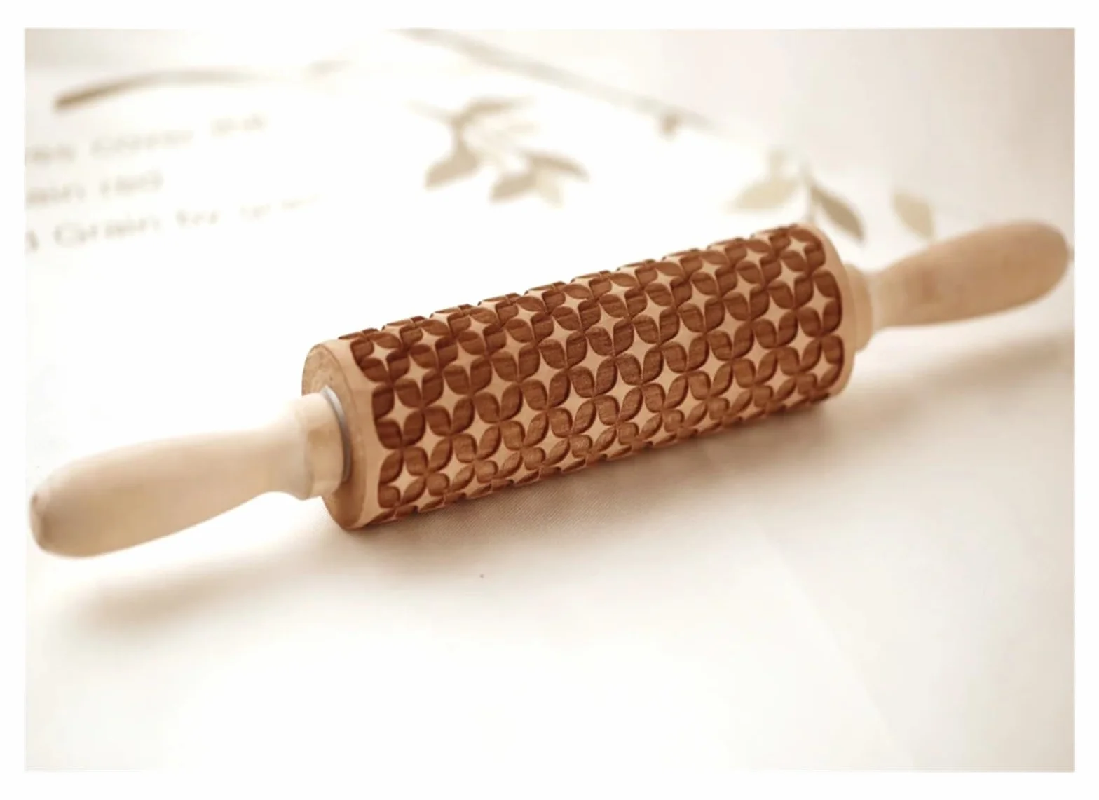 Rodillo de Madera con Grabado Profundo for Hornear, 35 x 4,5 cm, con Forma de Galletas en Relieve, Monedas Antiguas, 3D Rodillo para Masa Madera