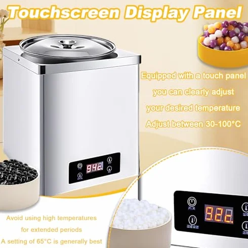 Calentador de Perlas Comercial Olla Aislante Tapioca 300-600 W Control Temperatura 30-100 °C Panel Táctil 3L