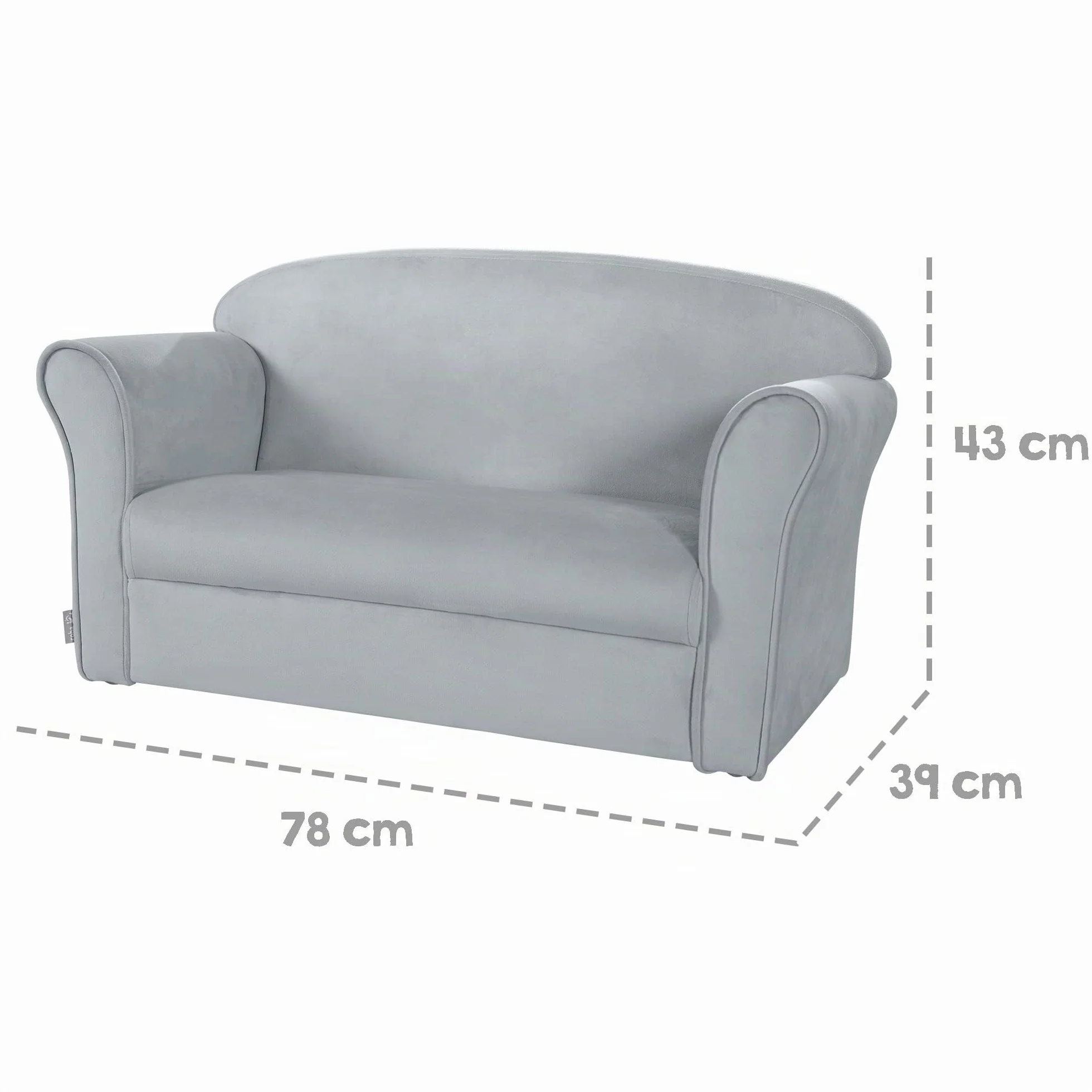roba Sofá Infantil en Terciopelo Lil Sofa, 2 Plazas, Sillón con Apoyabrazos Cómodo para Niñas y Niños, Gris