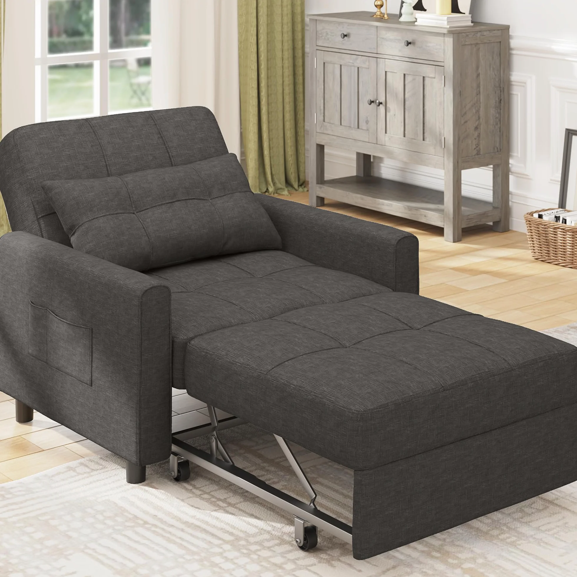 Bealife Sillón Relajante, sillón Cama con Respaldo Ajustable, sillón Cama Individual, sillón reclinable para salón, Dormitorio, balcón y Oficina(Gris Oscuro) (Dark Grey)