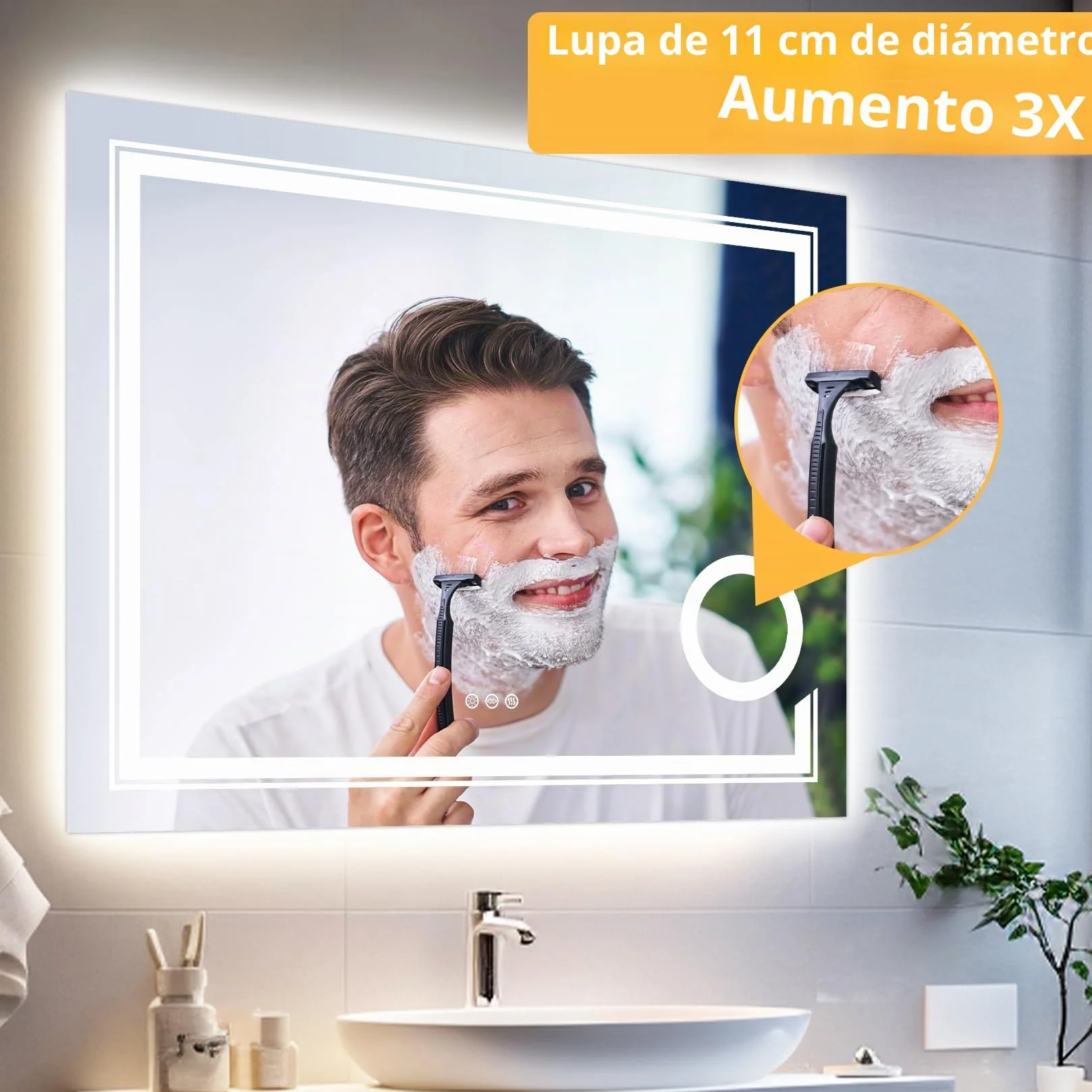 LUVODI Espejo de Baño Pared 70 x 90 cm con 3X Aumento Luz LED Frontal y Retroiluminado Espejo Baño Moderno con Interruptor Táctil Función Antivaho Memoria, IP56, CRI>97,CE, para Lavavo Tocador