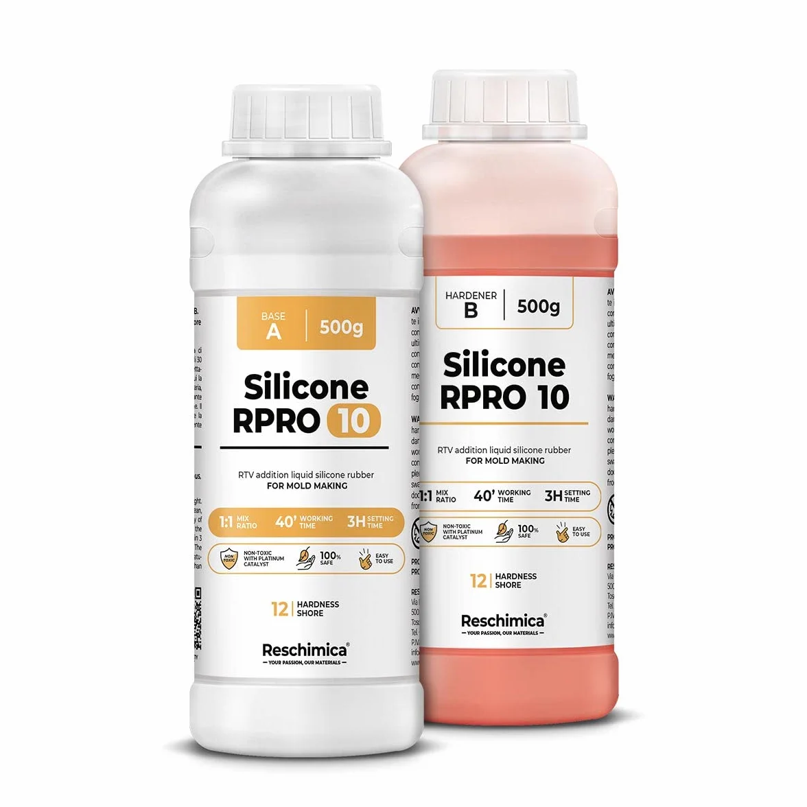 RESCHIMICA Silicona para Moldes Blandos R PRO 10 (1 kg) Silicona Platino Para Hacer Moldes No Tóxica 1:1 Fácil de Usar Rápida Alta Elasticidad 12 Shore para Resina y Yeso