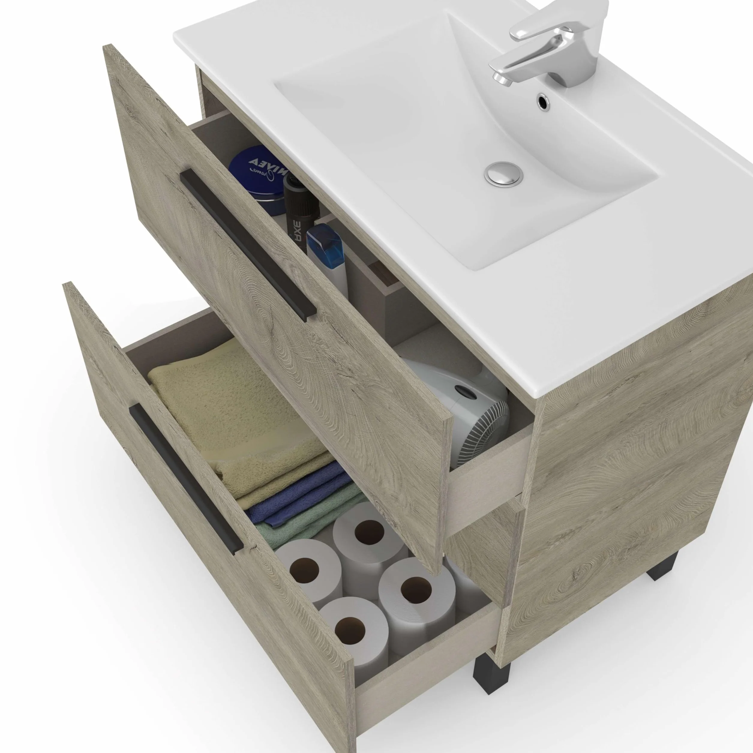 Miroytengo Pack Baño Completo Roble Alaska con Espejo y Lavabo Cerámico