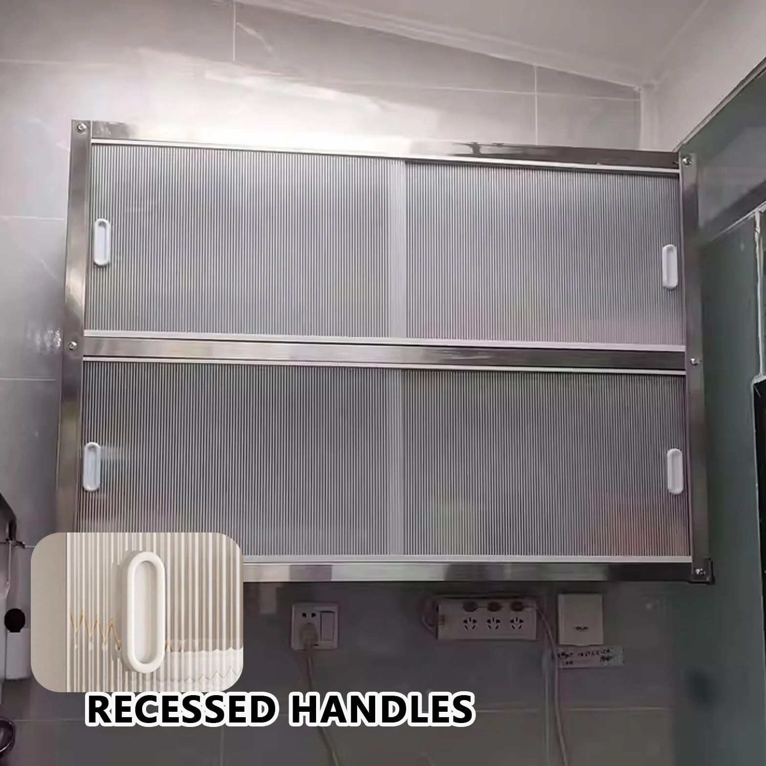 Armario De Cocina Armario De Pared De Acero Inoxidable Puertas Correderas Transparentes Dos Opciones De Instalación for Aseo Dormitorio Ducha Soporta hasta 25 Kg por Estante(70 * 30 * 40cm)