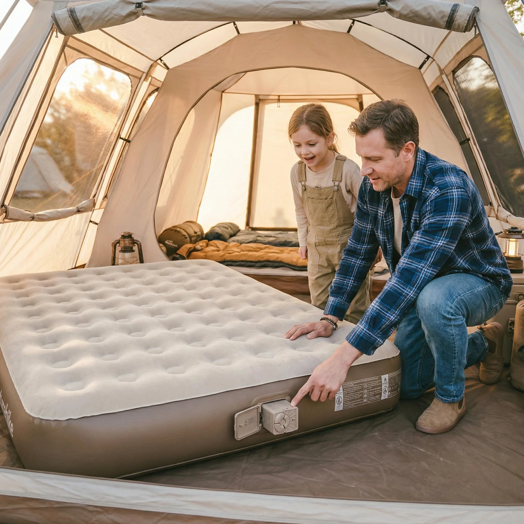 Naturehike Chenjing - Cama de aire inflable, colchón de aire autoinflable con bomba recargable integrada (no necesita tomacorriente), colchón inflable portátil para camping, viajes y hogar (2 hombres