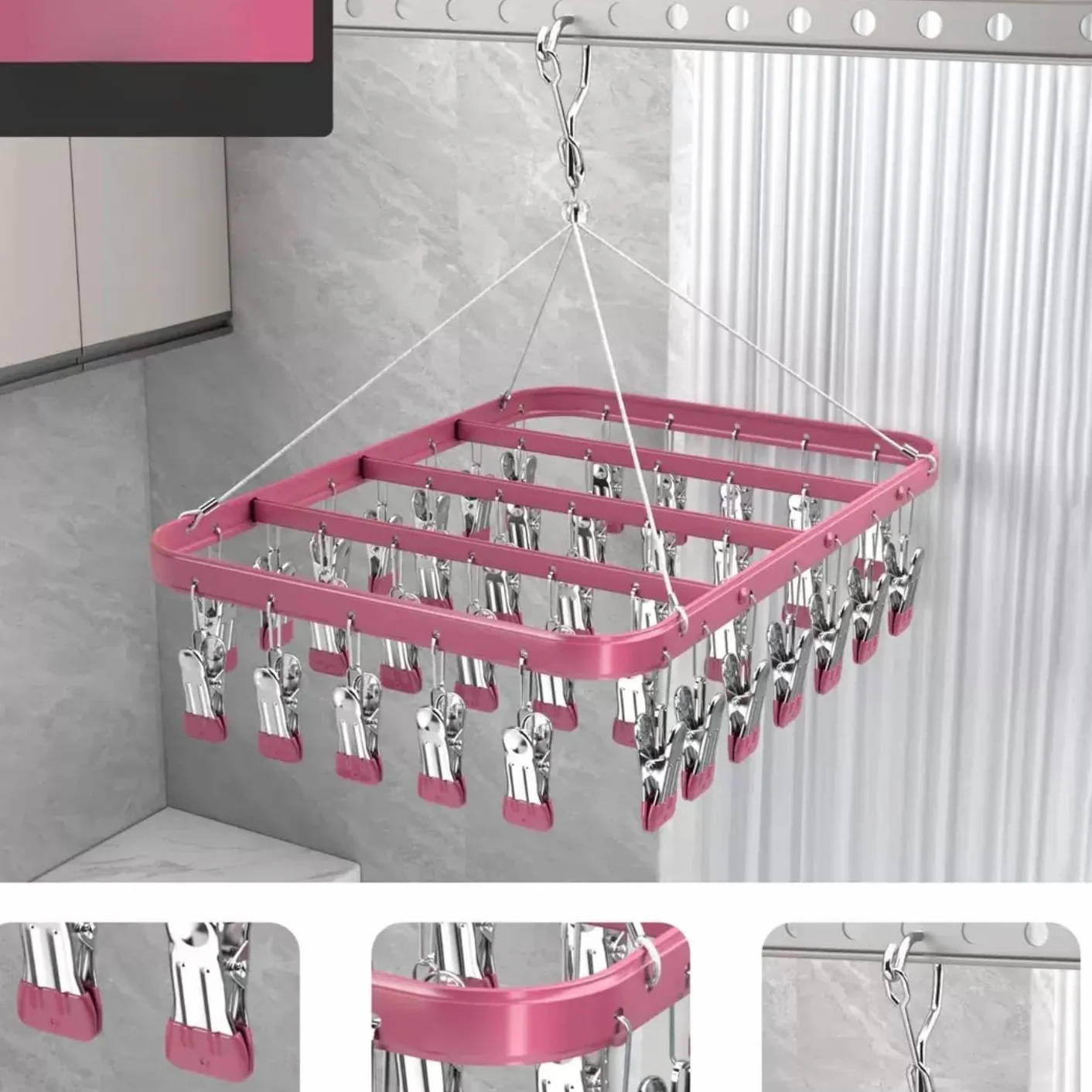 Perchero para pantalones con 36 clips, estante de secado plegable a prueba de viento, colgador de ropa metálico para jeans
