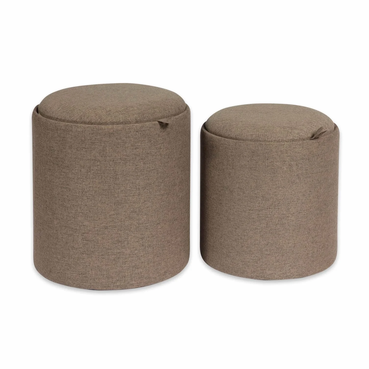 Versa Bangalore Taburete Puff Redondo Reposapiés para el salón o el Dormitorio, Set de 2, con Espacio de almacenaje, Medidas (Al x L x An) 44 x 39 x 39 cm, Algodón y Madera, Color Marrón