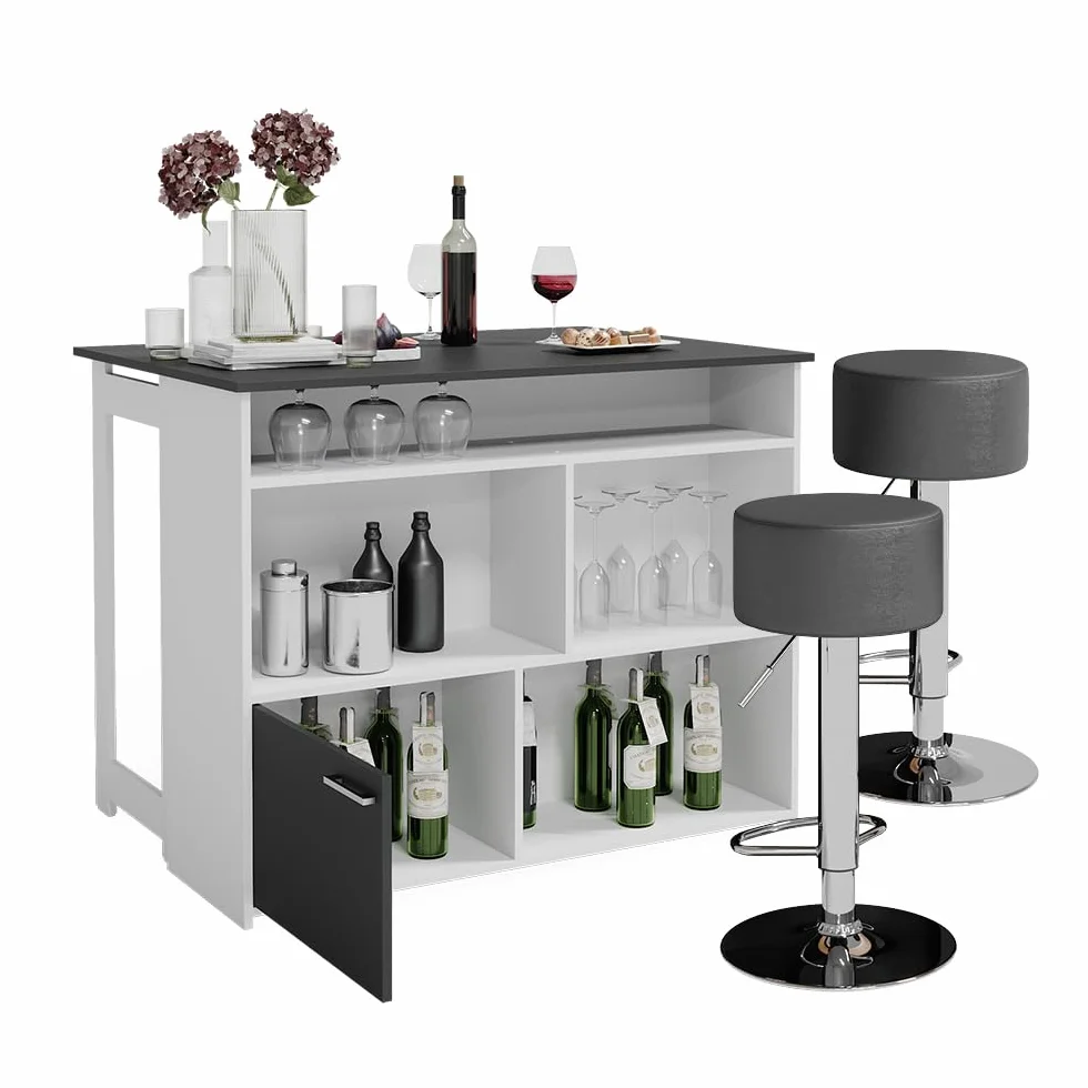 Vicco Set de Mesa de Bar Dominic, Antracita/Blanco, 116 x 37 cm, 2 Taburetes, Tablero Abatible