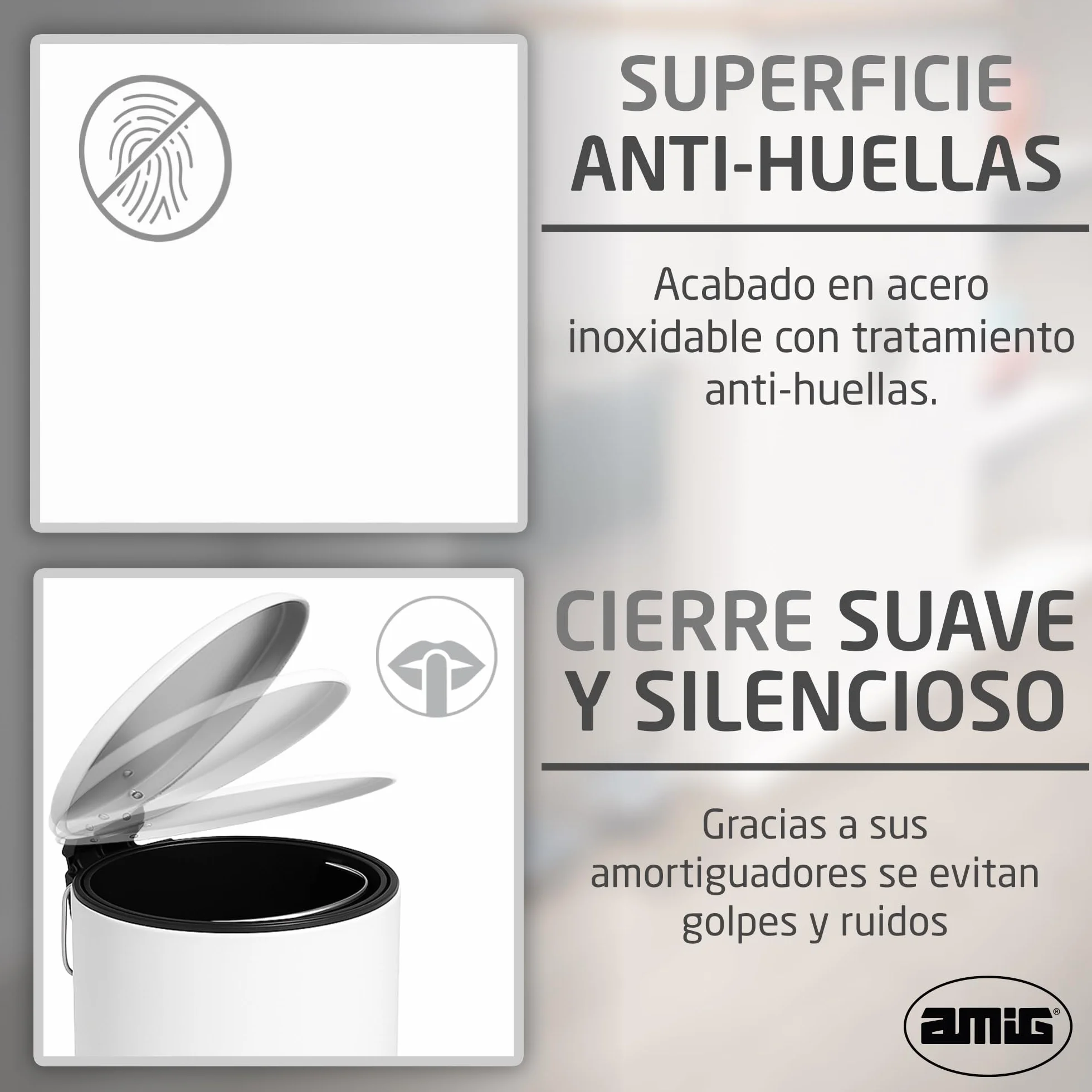 Cubo de Basura para Baño con Pedal 3 Litros Blanco Acero Inoxidable Lacado Ø16,8 x 25,5 cm