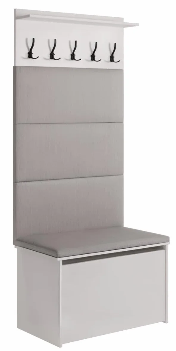 KOBI Conjunto recibidor Andy | Percha + Caja | Paneles tapizados | Armario para el recibidor | (Gris)