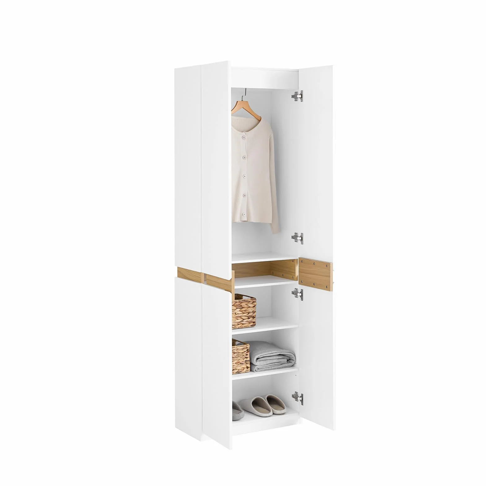 SoBuy Armario Dormitorio Armario Ropero Barato con Estantes Ajustables y 2 Puertas – Organizador Alto para Ropa y Zapatos – Blanco 61x30x192cm KSB01-W