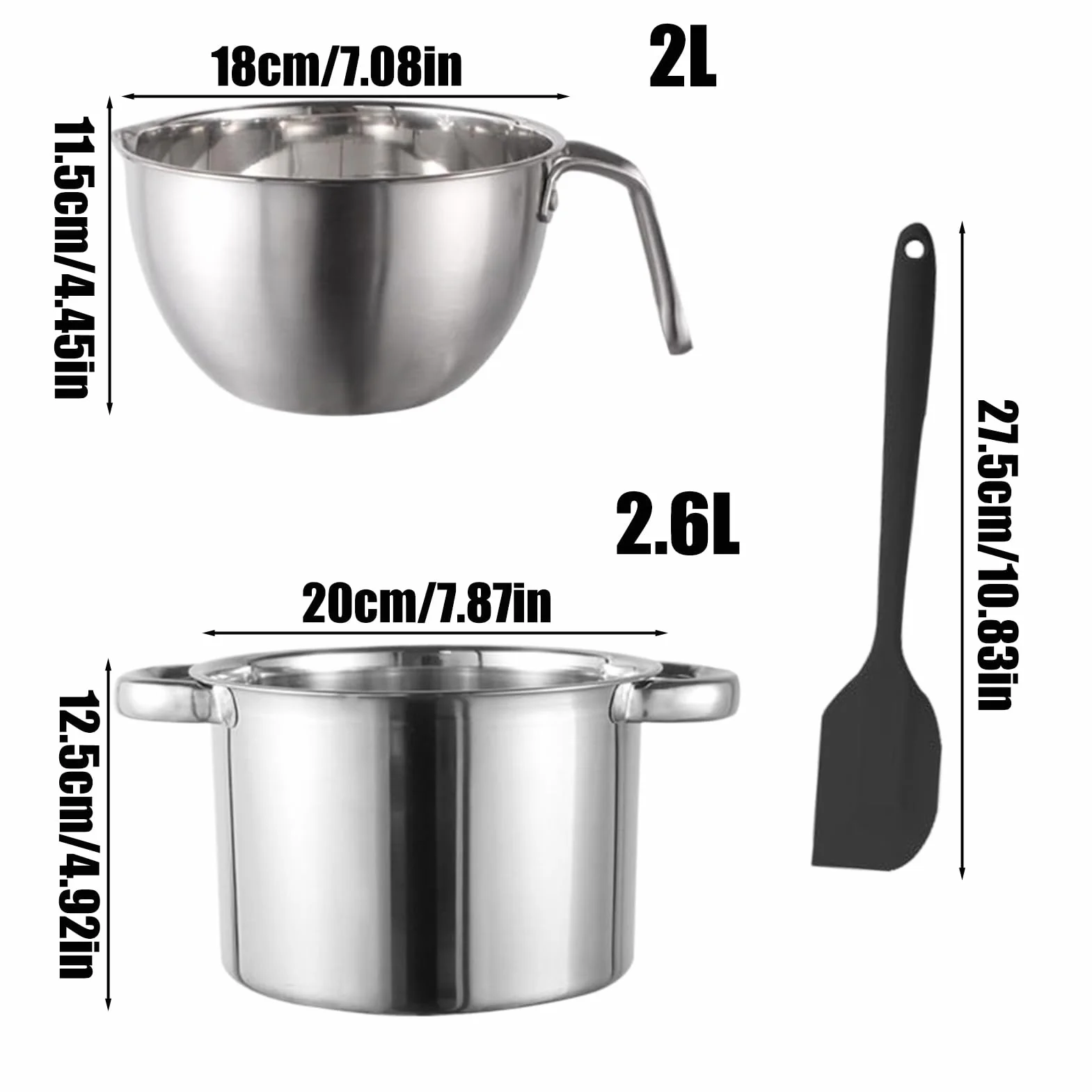 Acero inoxidable juego de olla baño maría 2,6 L y tazón 2 L con espátula silicona derretir chocolate