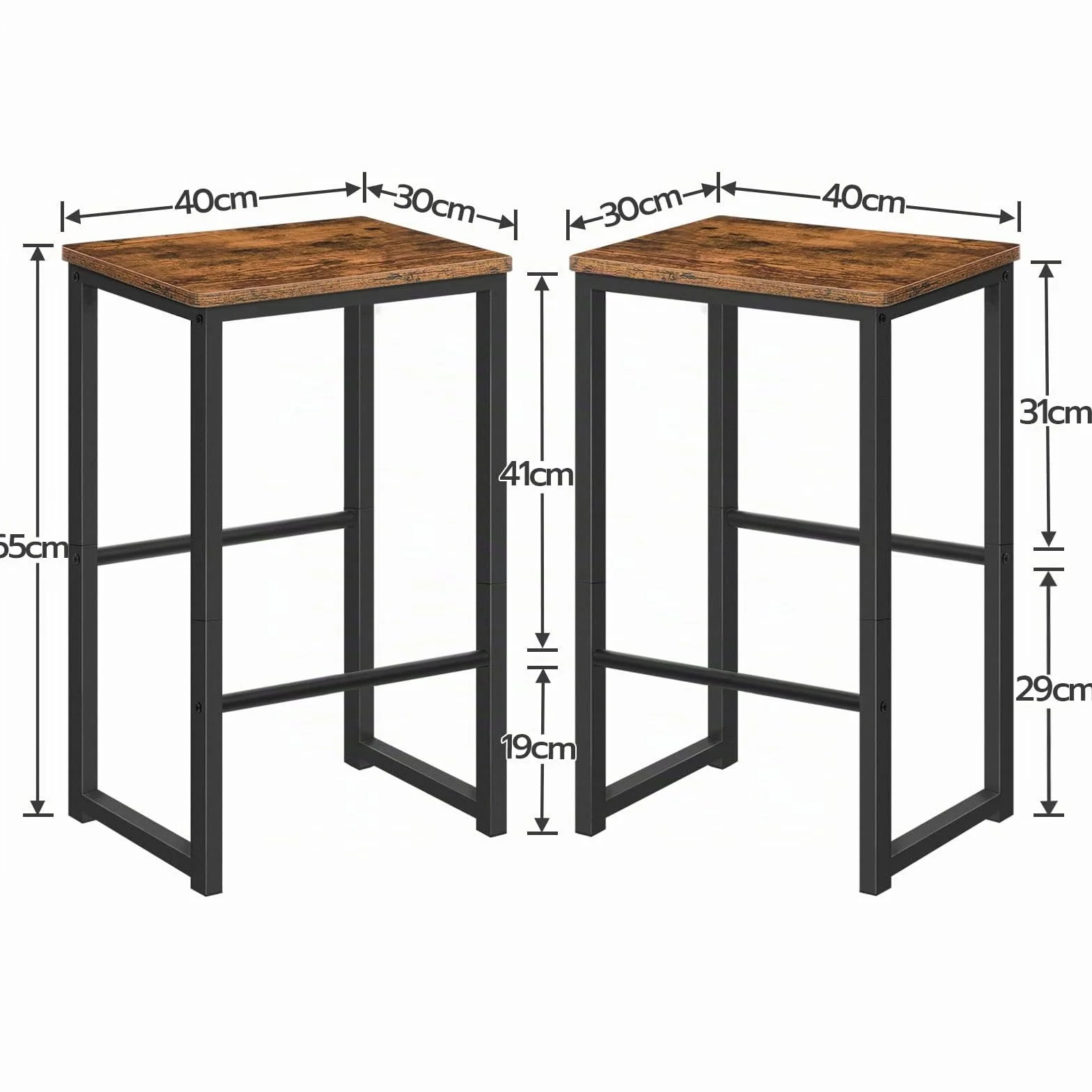 HOOBRO Taburete de Bar, Juego de Dos Taburetes de Bar, Taburetes de Cocina con Reposapiés de Diferente Altura, Estructura Metálica, Cantos Suaves, para Cocina, Comedor, Sala de Estar EBF34BY01
