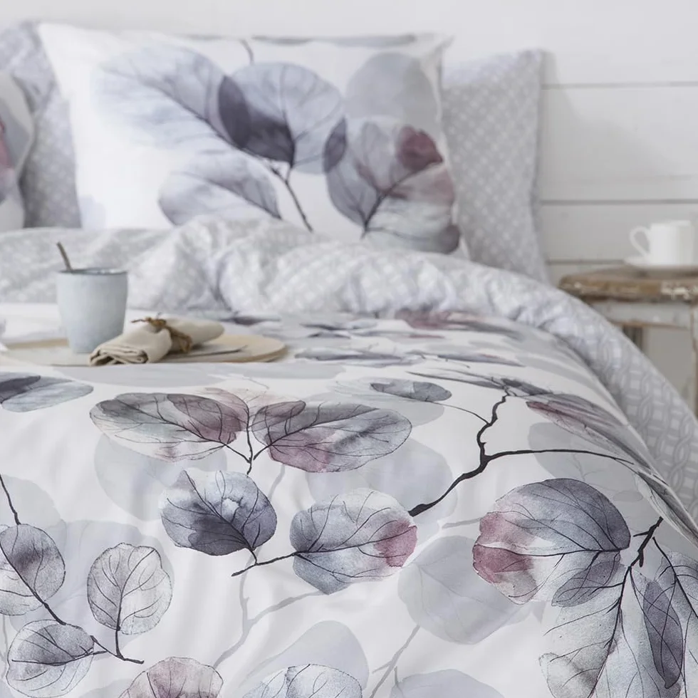 COTTON ARTean Funda Nórdica Cama 135 satén algodón 200 Hilos Lorna Gris | Incluye 2 piezas: F. Edredón 220x220 + 1 F.de Almohada Cierre Botones. Certificado OEKO-TEX