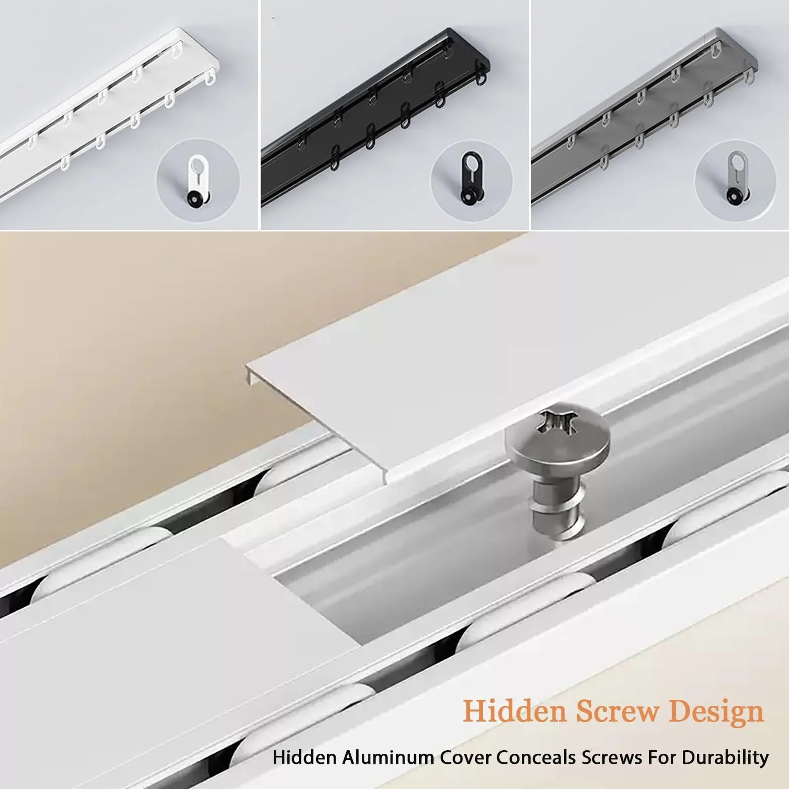 Sistema De Riel De Cortina Doble Aluminio Rieles De Cortina De Techo con Rodillos Silenciosos Cualquier Espacio Apto para Cortinas Transparentes Y Opacas(White,2.8m)