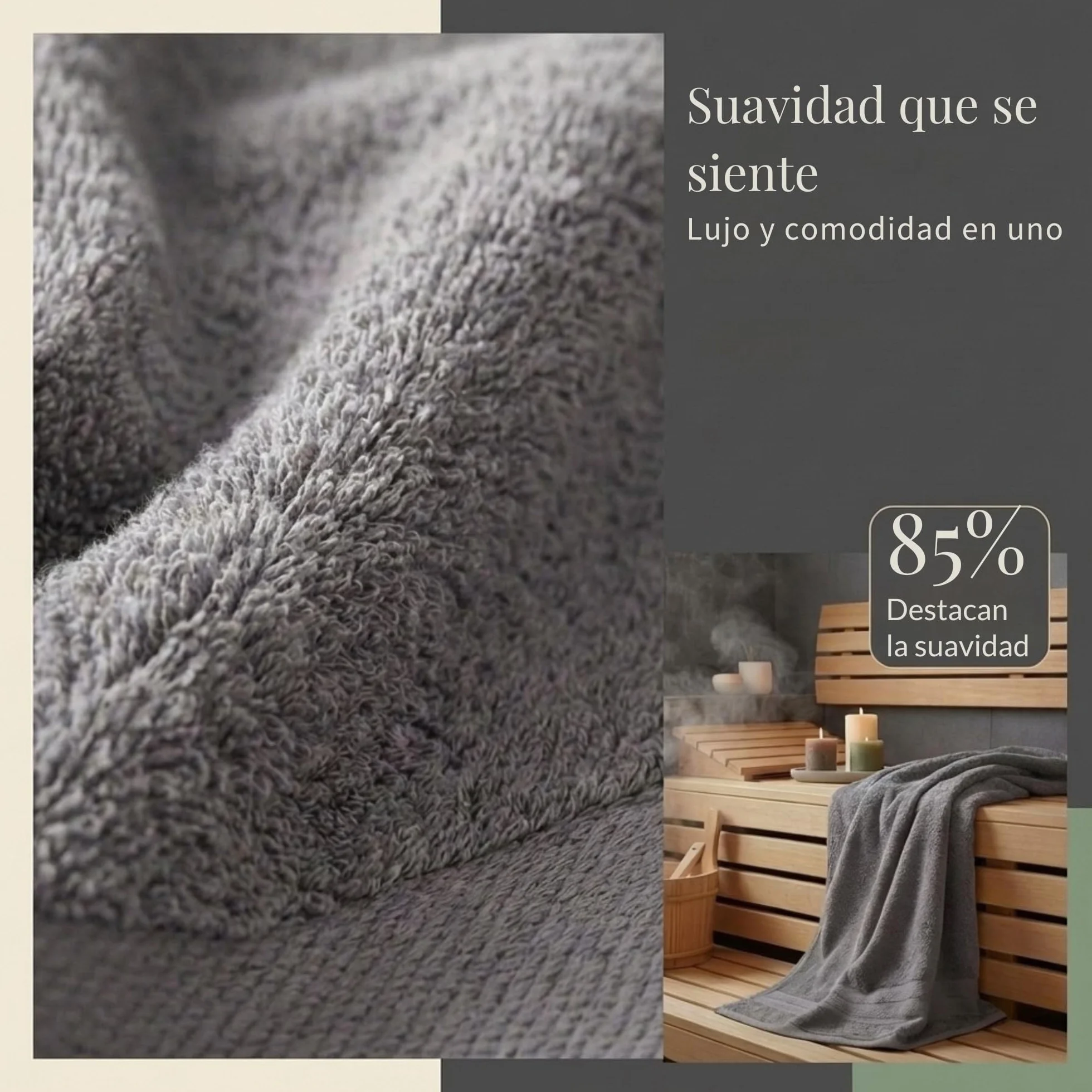 Komfortec Juego de Toallas 8 Piezas | 4 Toallas de Baño 70x140 cm y 4 Toallas 50x100 cm, 100% Algodón, Suaves y Absorbentes, OEKO-TEX, Antracita