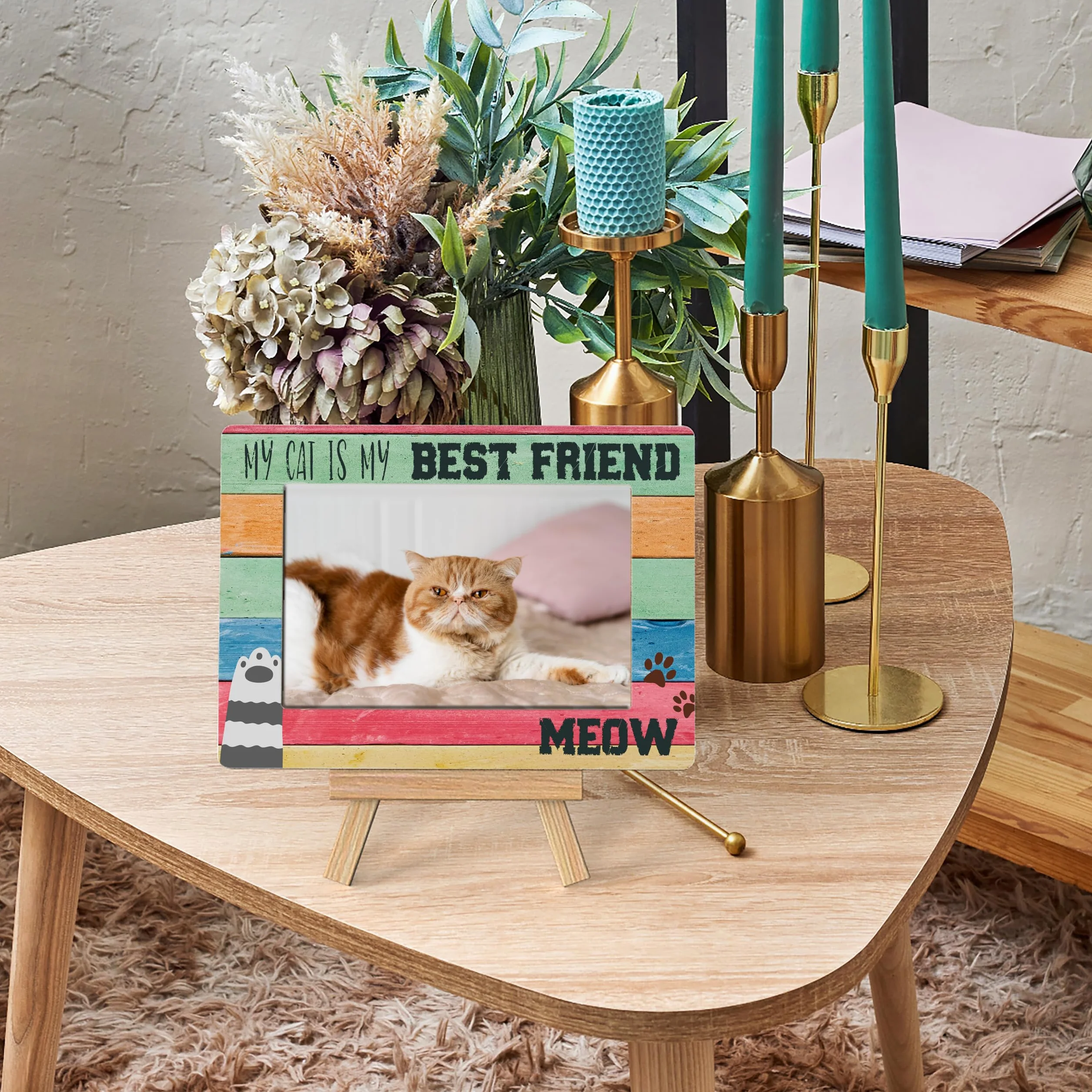 Ycyfckdr Marco de fotos de gato, marco de fotos para amantes de las mascotas, regalos de gatos para decoración de habitación de mujeres y niñas, marco de fotos para amantes de los gatos, marco de
