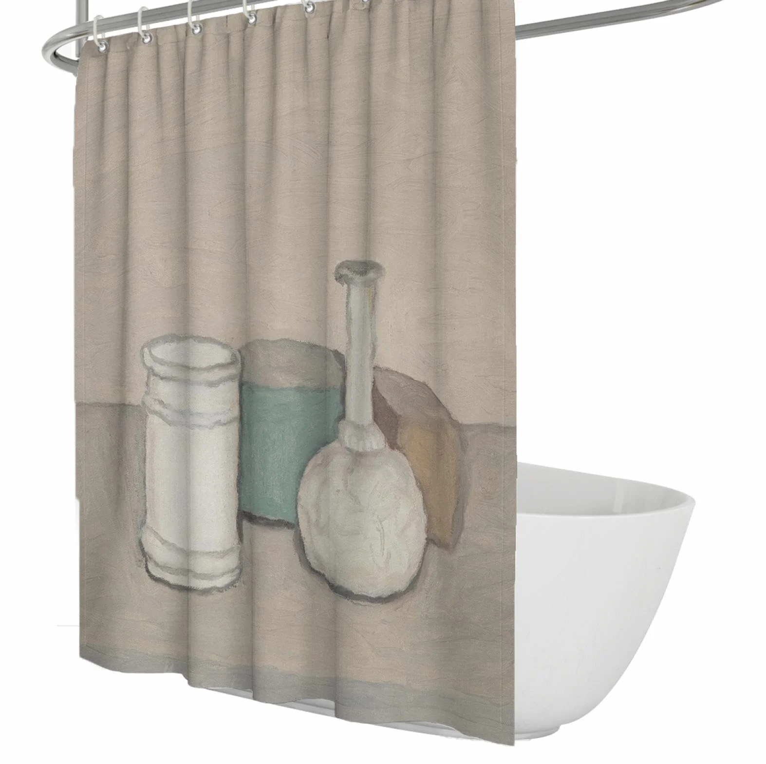 Cortina de Ducha bodegón Gris Beige Suave Juego Cortinas de Ducha Tela Lavable a máquina con impresión artística Minimalista Moderna para la decoración baño 200x200