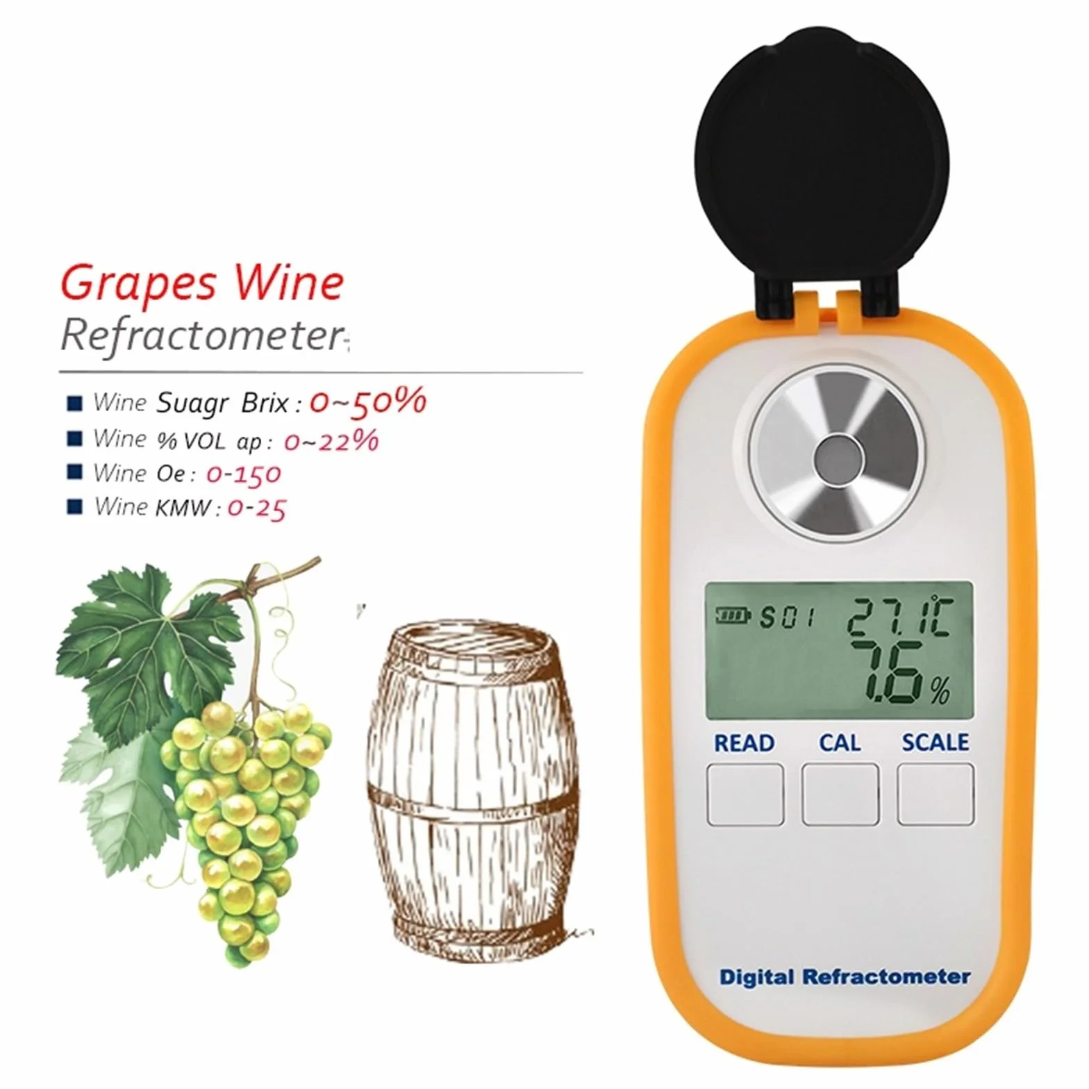 Refractómetro 4 en 1 for Vino, Uvas, Equipo de optometría for, densímetro, hidrómetro, 50% Brix, autorefractómetro for