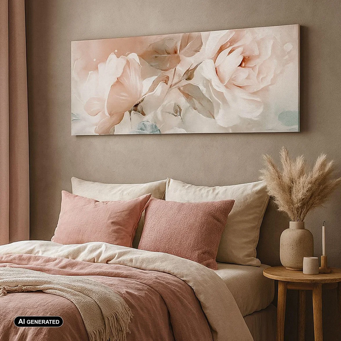 Cuadro sobre Lienzo 140x50cm Moderno Panorámico Botánica Flores - 5505 | Romántico Rosas Cuadro Decorativo Grande Arte mural Decoración del Hogar Salón Dormitorio Cocina Oficina Cuadros de Pared