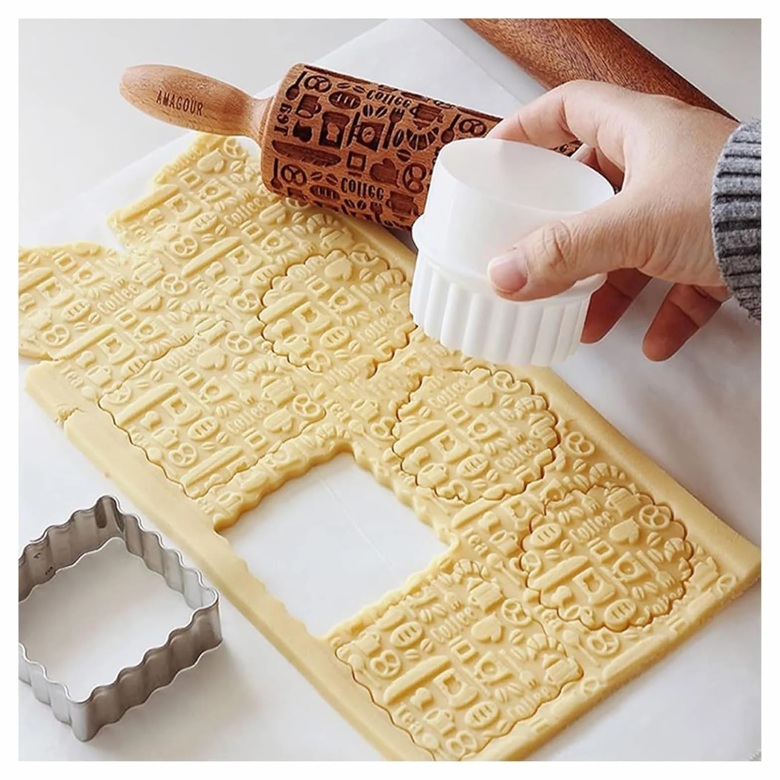 Rodillo, Grabado en relieve de madera for hornear, for hacer galletas, cortezas, pasteles, pastelería, arcilla