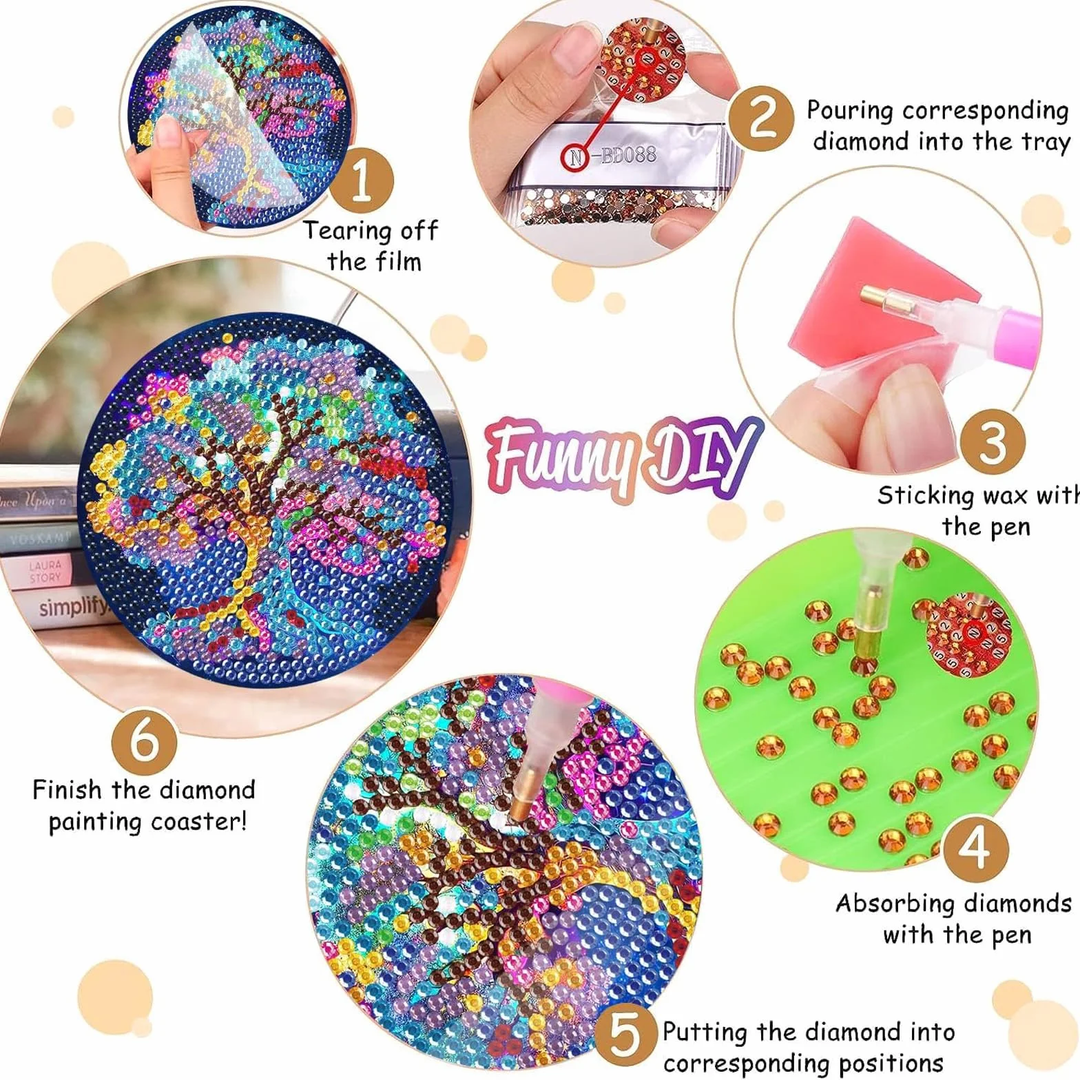 Posavasos Pintura Diamante con Soporte, DIY Mandala Flor de la Vida Diamond Painting