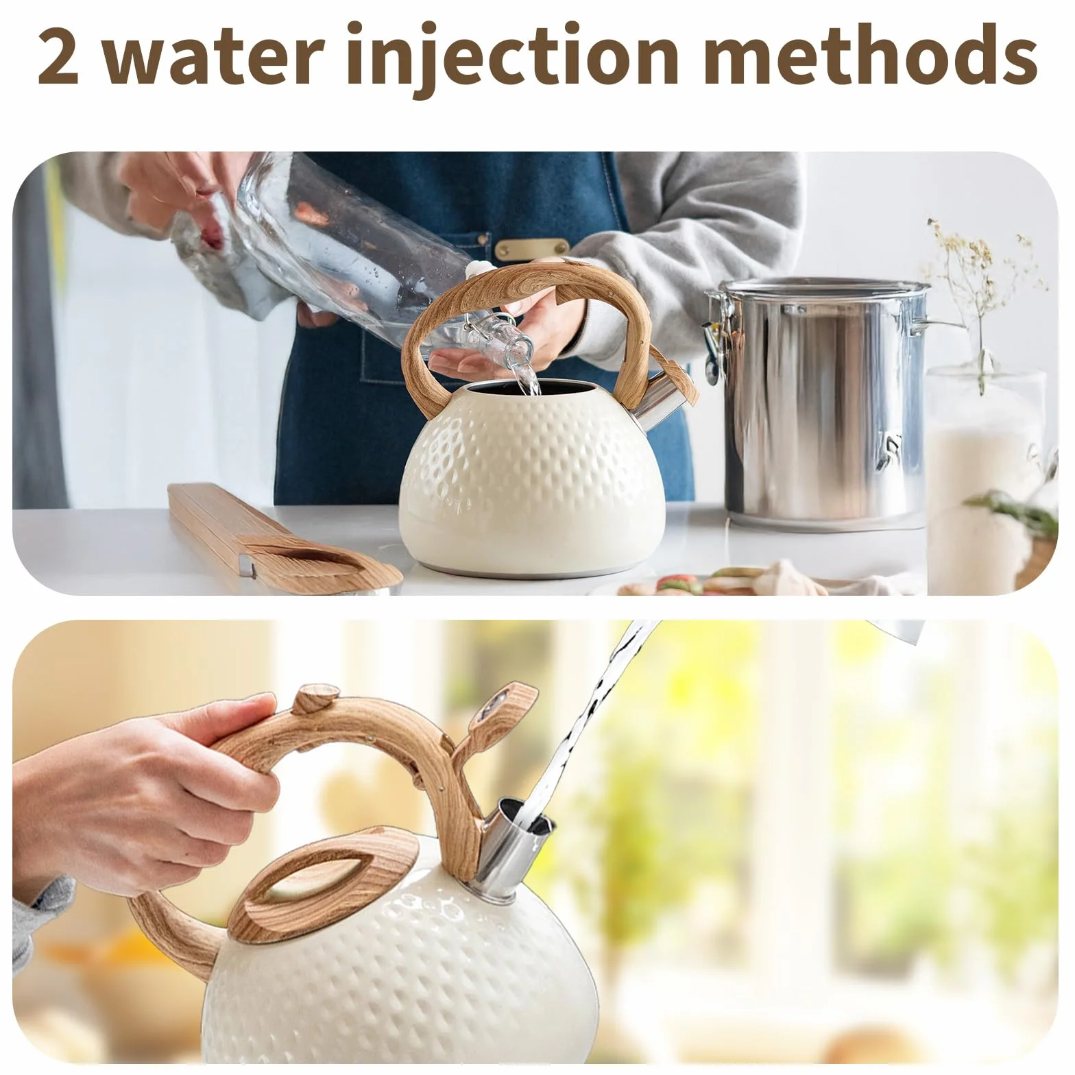 Tetera de acero inoxidable de 3 litros con silbato fuerte con asa