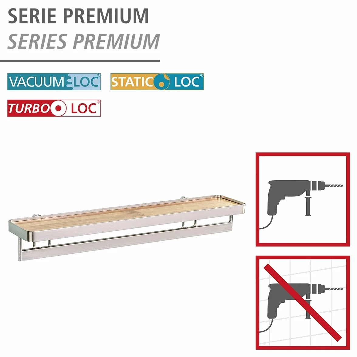 Wenko Estante de Especias con Barandilla Premium - Estante de Especias 40 x 5.5 x 8 cm, Plata Mate