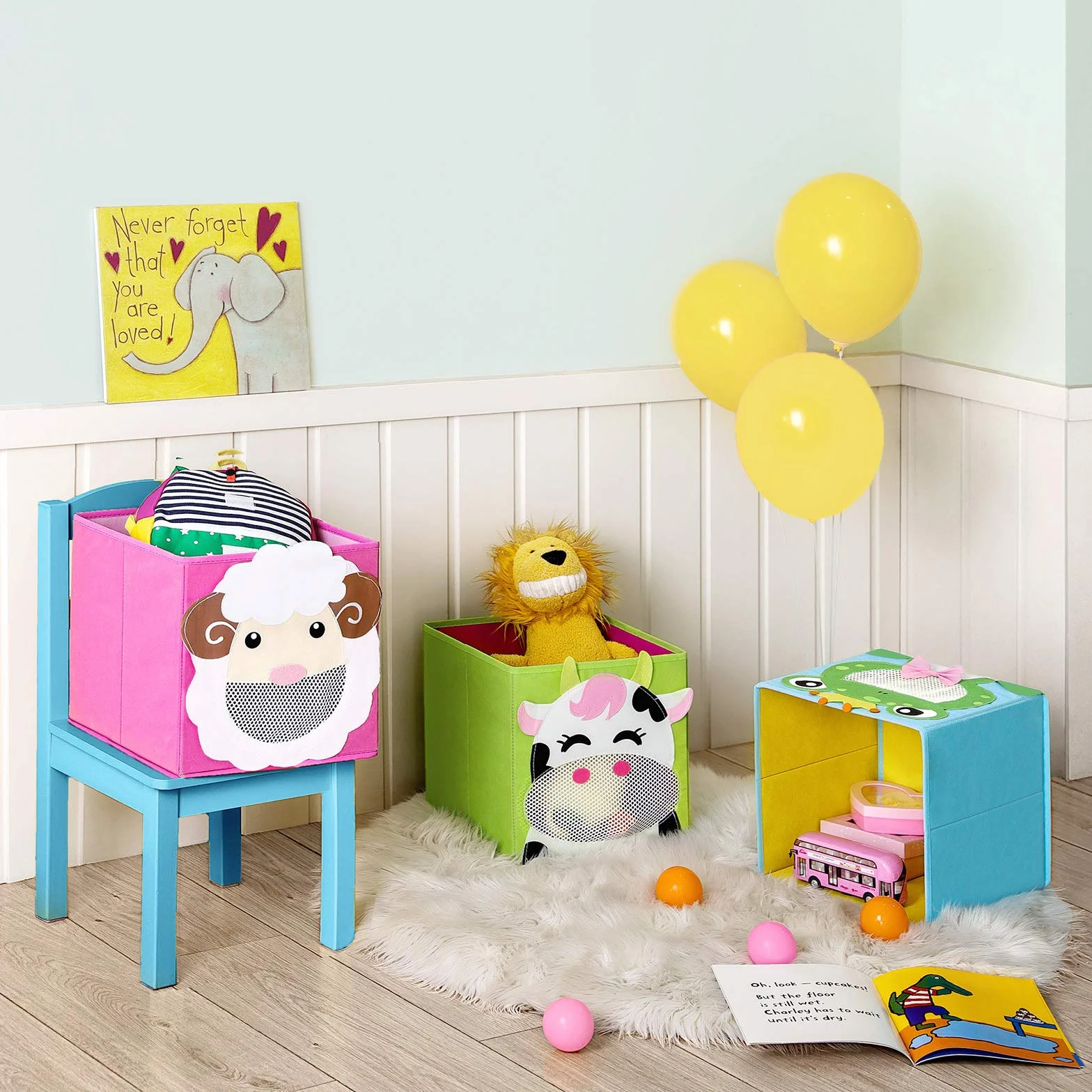 SONGMICS Cajas de Almacenamiento Juego de 3 Organizadores Plegable 27 x 27 x 27 cm Azul Verde Rosa RFB01PG