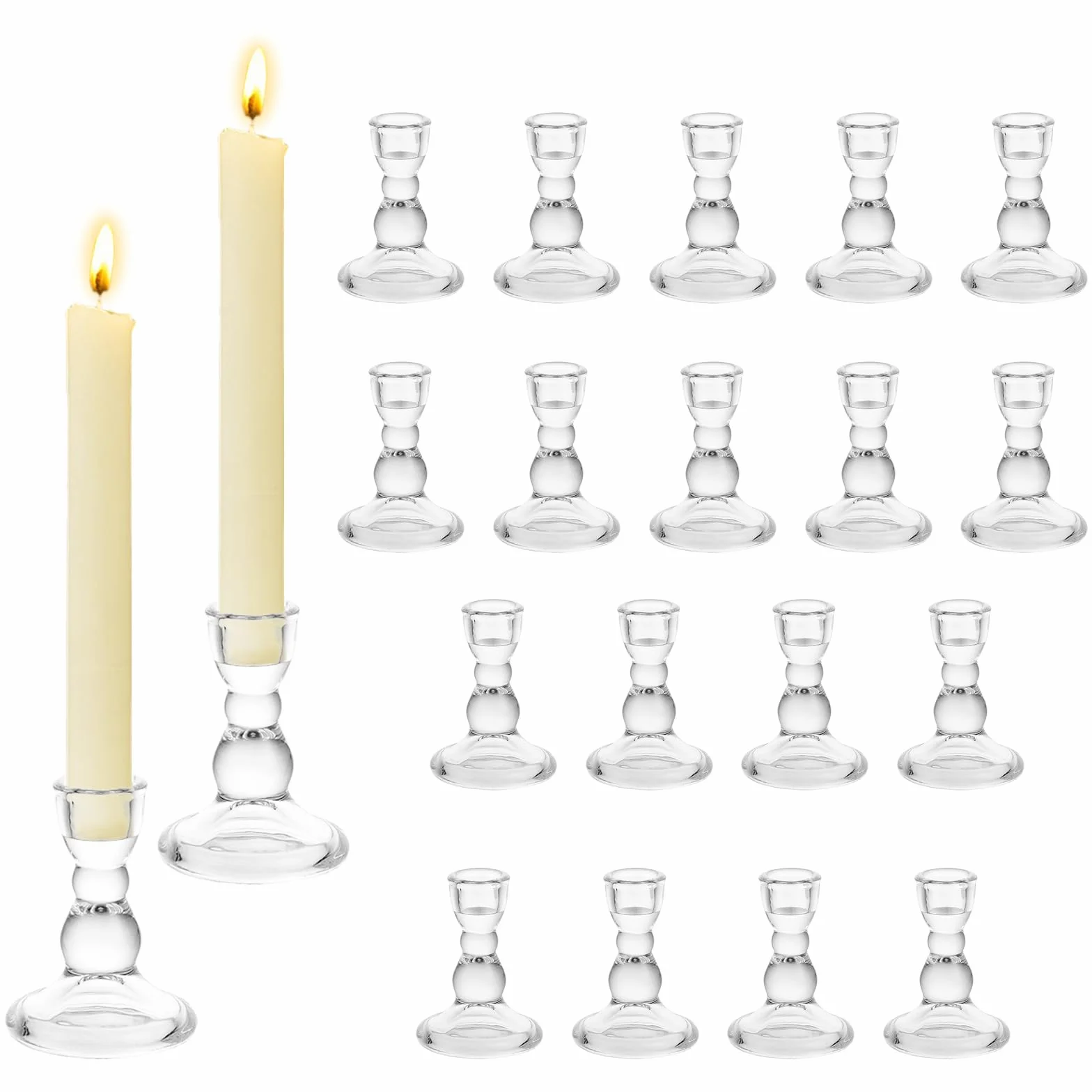 Candelabro de Vidrio Hewory: 20 Candelabros Cónicos a Granel Transparentes Candelabros Decoración del Centro de Bodas Fiesta Decoración de la Mesa de Navidad