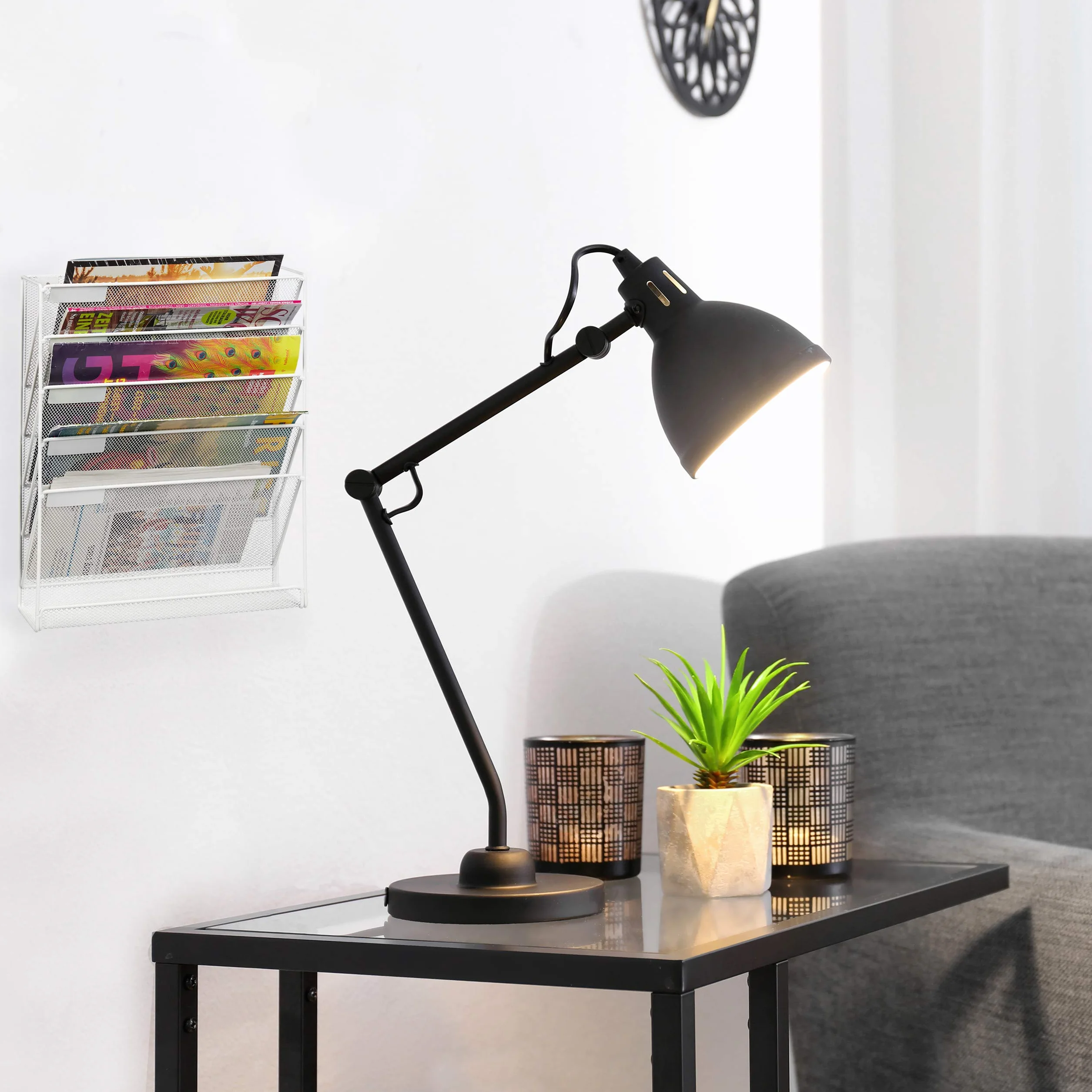 Relaxdays Revistero de Pared, Formato A4, 5 Compartimentos, Metal, Organizador Revistas, 40,5 x 32,5 x 10,5 cm, Blanco