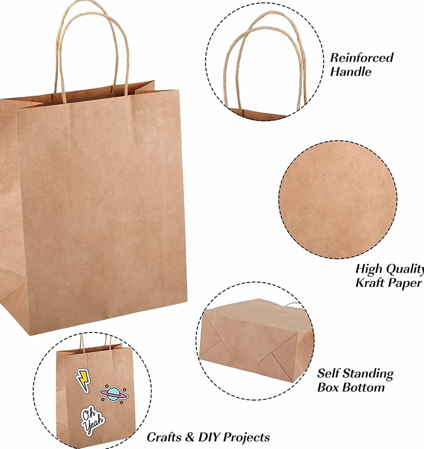 Bolsa Regalo 10-40 Bolsas De Regalo De Papel Marrón Con Asa | For negocios, bodas, fiestas de cumpleaños, bolsas de regalo, bolsas de compras(White,20PCS,21x11x27CM)
