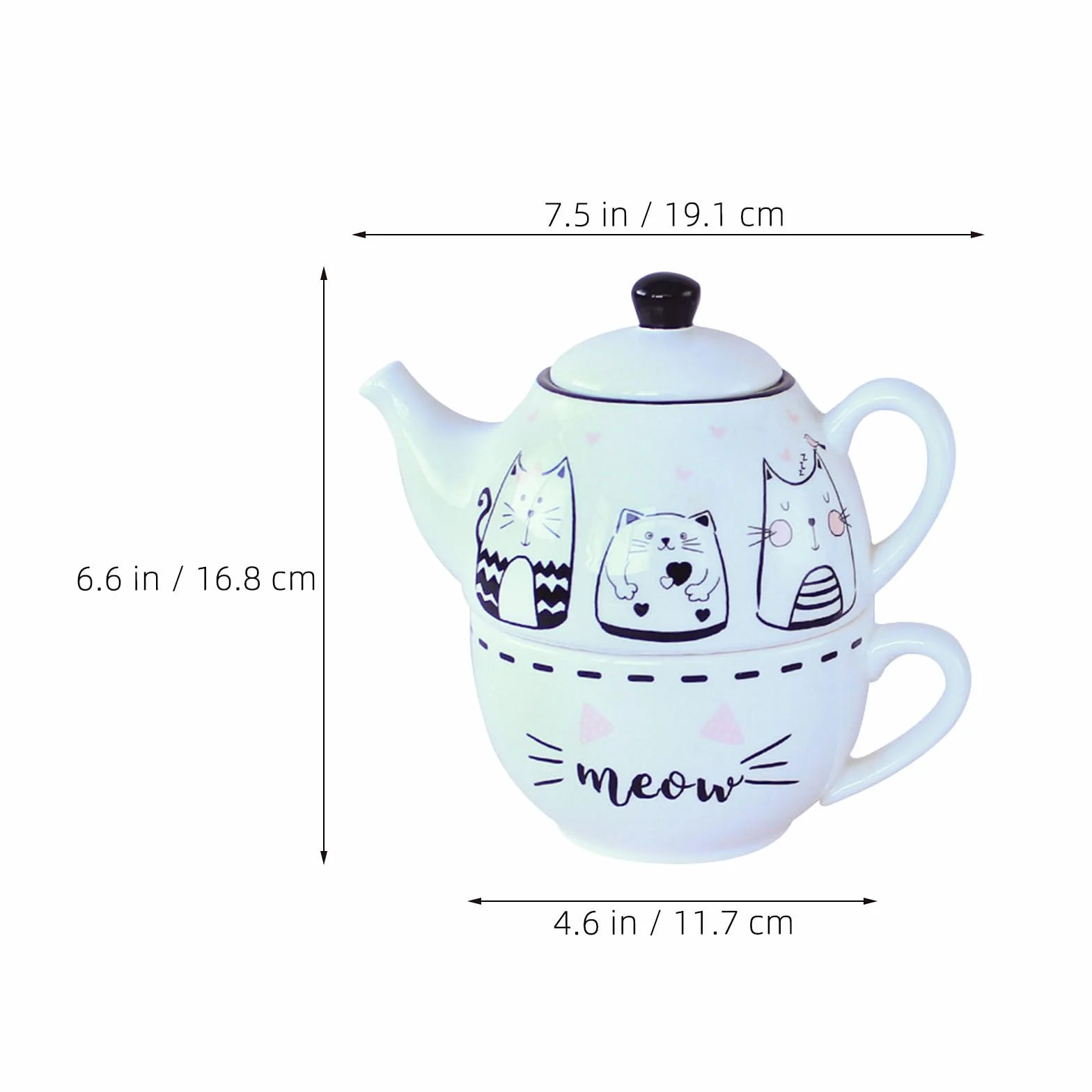 Didiseaon Juego de Té Diseño Original y Elegante de Cerámica Forma de Gato Blanco Tetera y Taza Decorativa para Uso Diario para Aficionados al Té