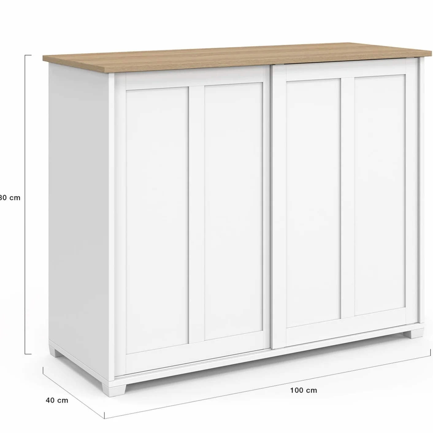 IDMarket - Aparador Jango de 100 cm con 2 puertas correderas, blanco y tablero de madera