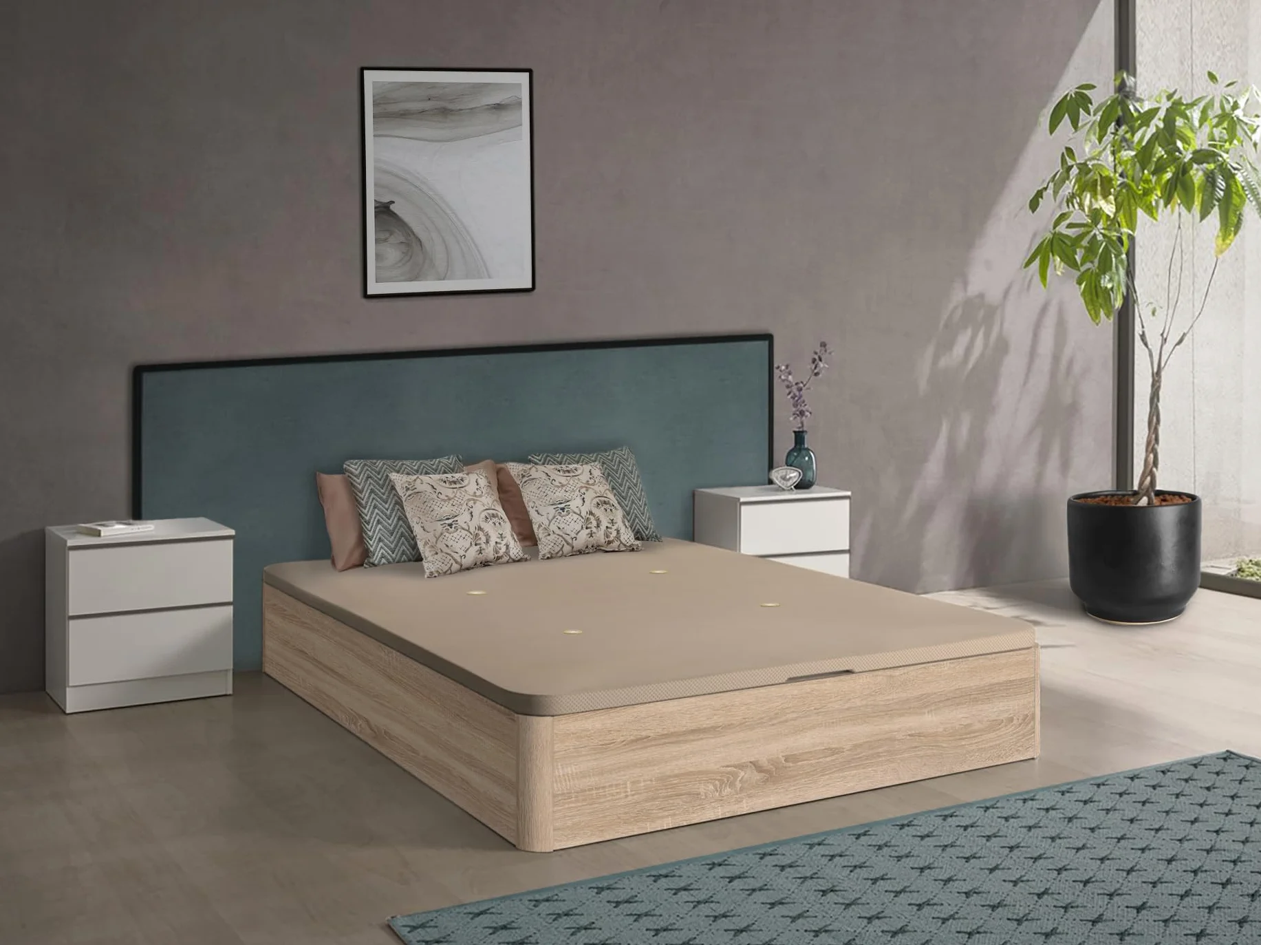 HOGAR24 ES | Canapé Abatible con Tapa Transpirable 3D | Arcón de Almacenaje Gran Capacidad | Color Roble Cambrian | Medidas: 150x190 cm