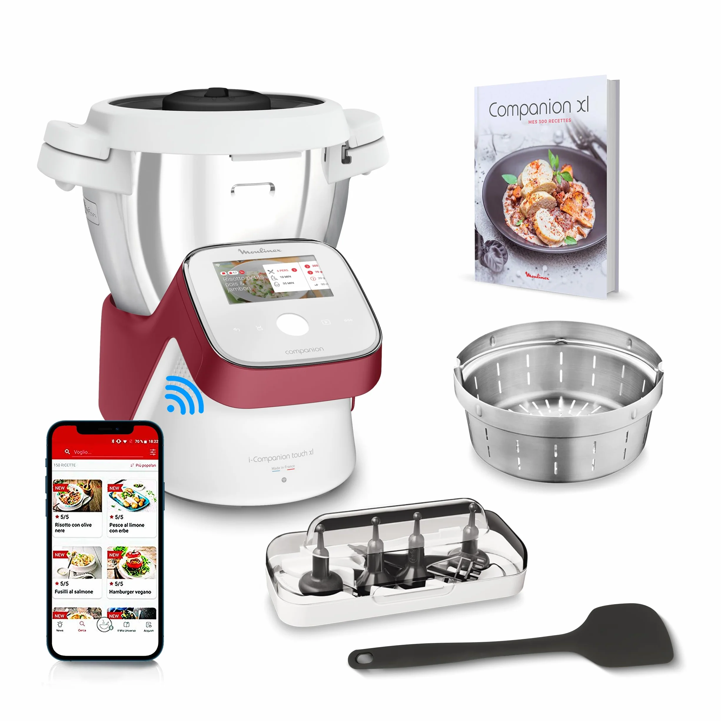 Moulinex I-Companion Touch XL HF9345 Robot de cocina de 3.5 L, acero inoxidable, 14 programas automáticos, wifi, pantalla táctil, 6 accesorios incluidos, apto lavavajillas, app libro recetas